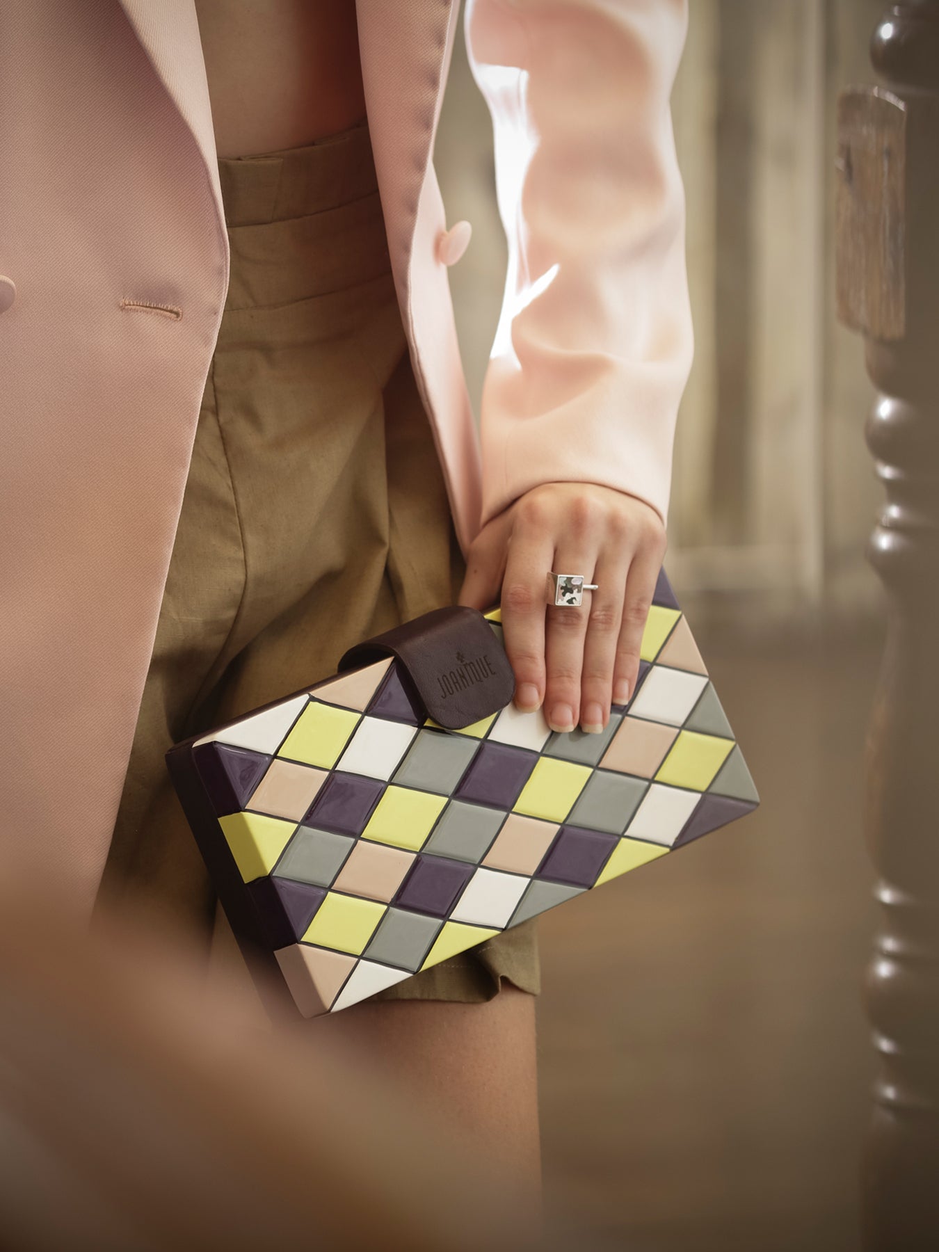 Releve Fashion Joanique Caraga Pattern Play Clutch Bag Purple Yellow Grey Ethical Designers Sustainable Fashion Accessory Brand Purchase with Purpose Shop for Good