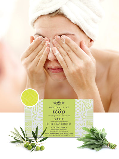 Releve Fashion Kear Sage Olive Leaf Extract Herbal Soap Clean Beauty Animal-Friendly, Cruelty-Free Skincare Made in Greece Sustainable Ethical Brand Purchase with Purpose Shop for Good