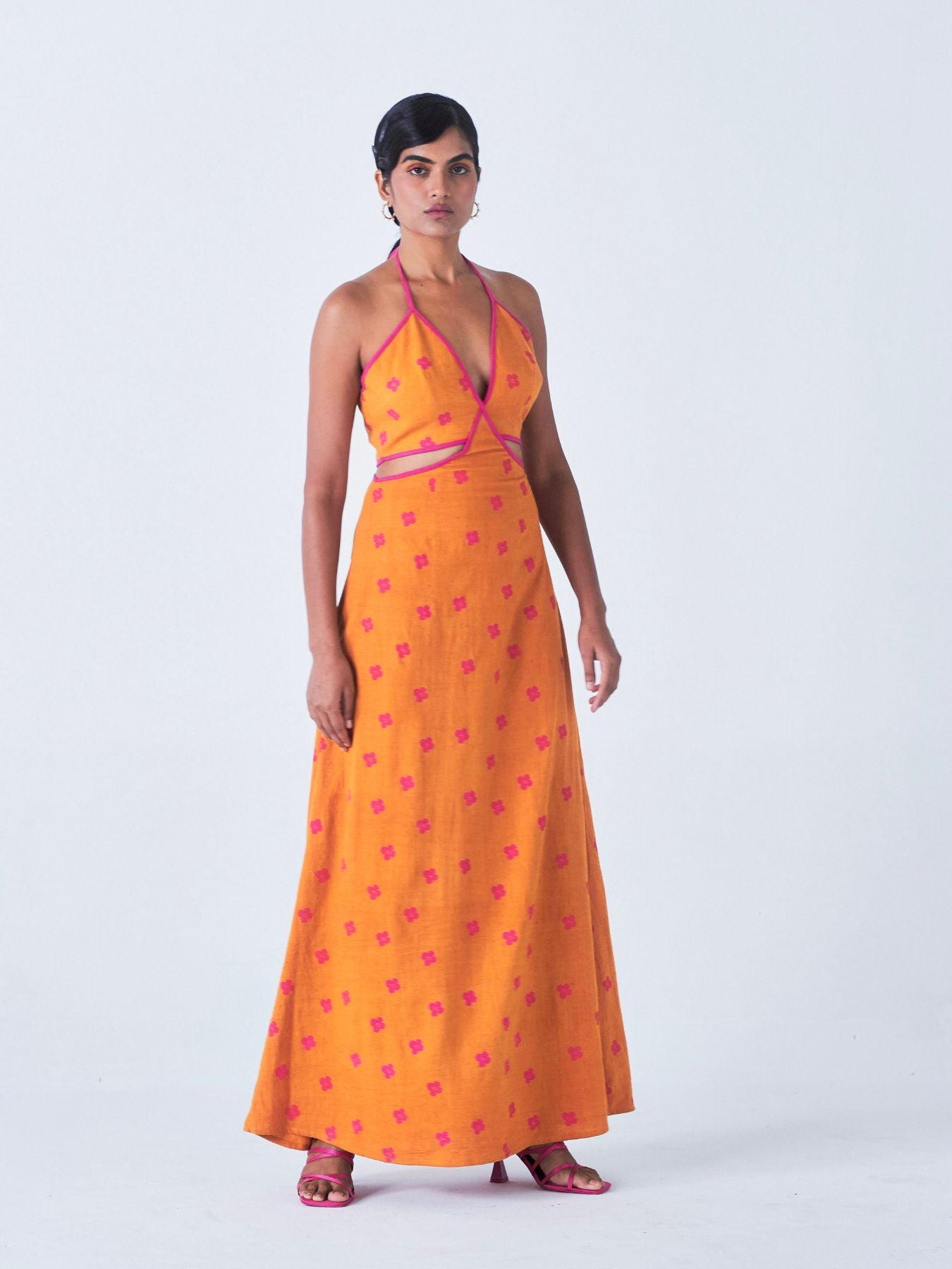 Aboli Cutout Dress, Orange / Hot Pink Floral Print
