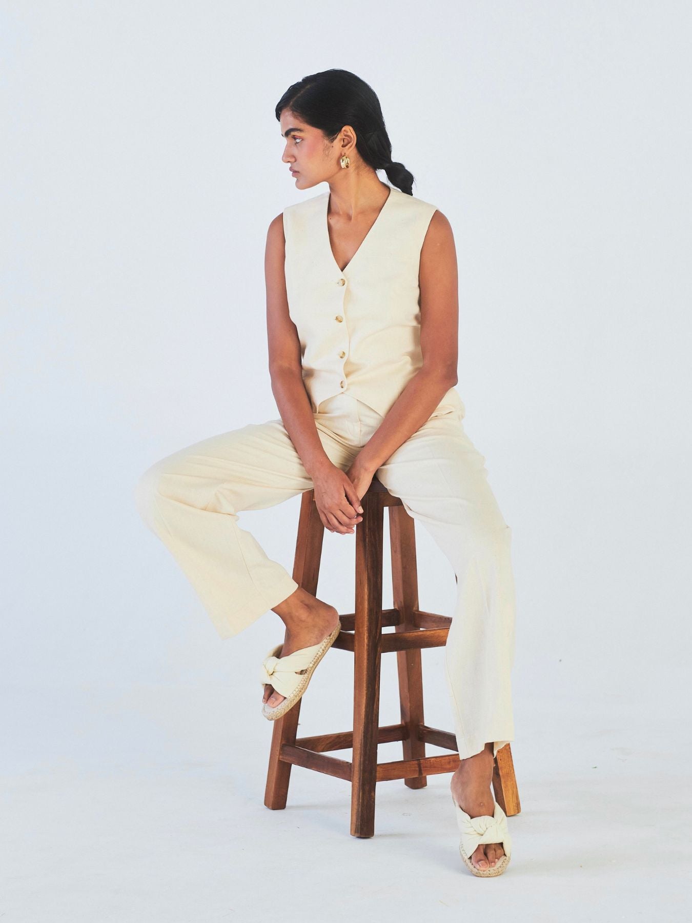 Chameli Denim Co-ord Set, Off-White