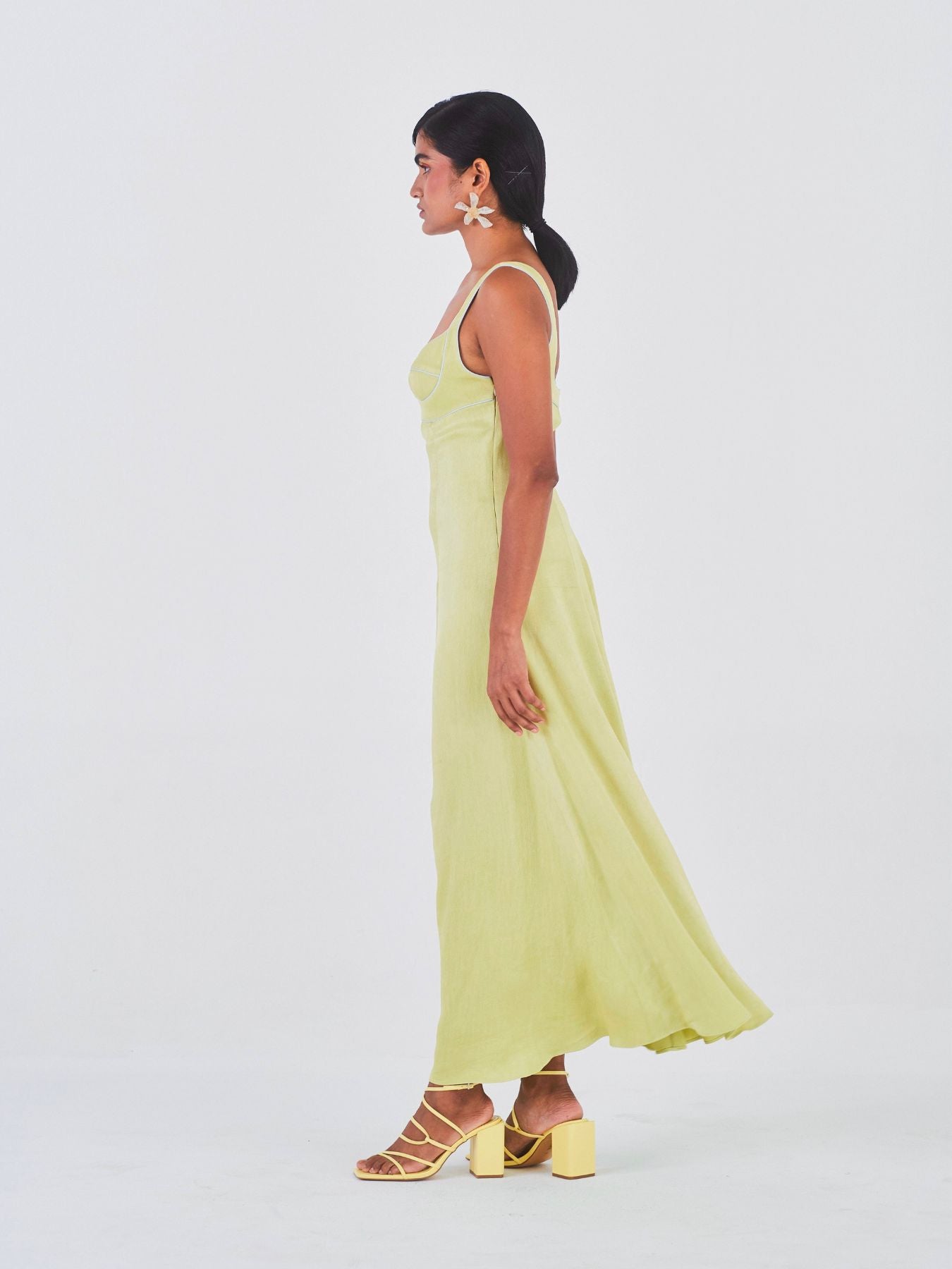 Releve Fashion Little Things Studio Chandni Orange Fibre Fabric Dress in Green Ethical Luxury Brand Sustainable Jewelry Conscious Fashion Purchase with Purpose Shop for Good