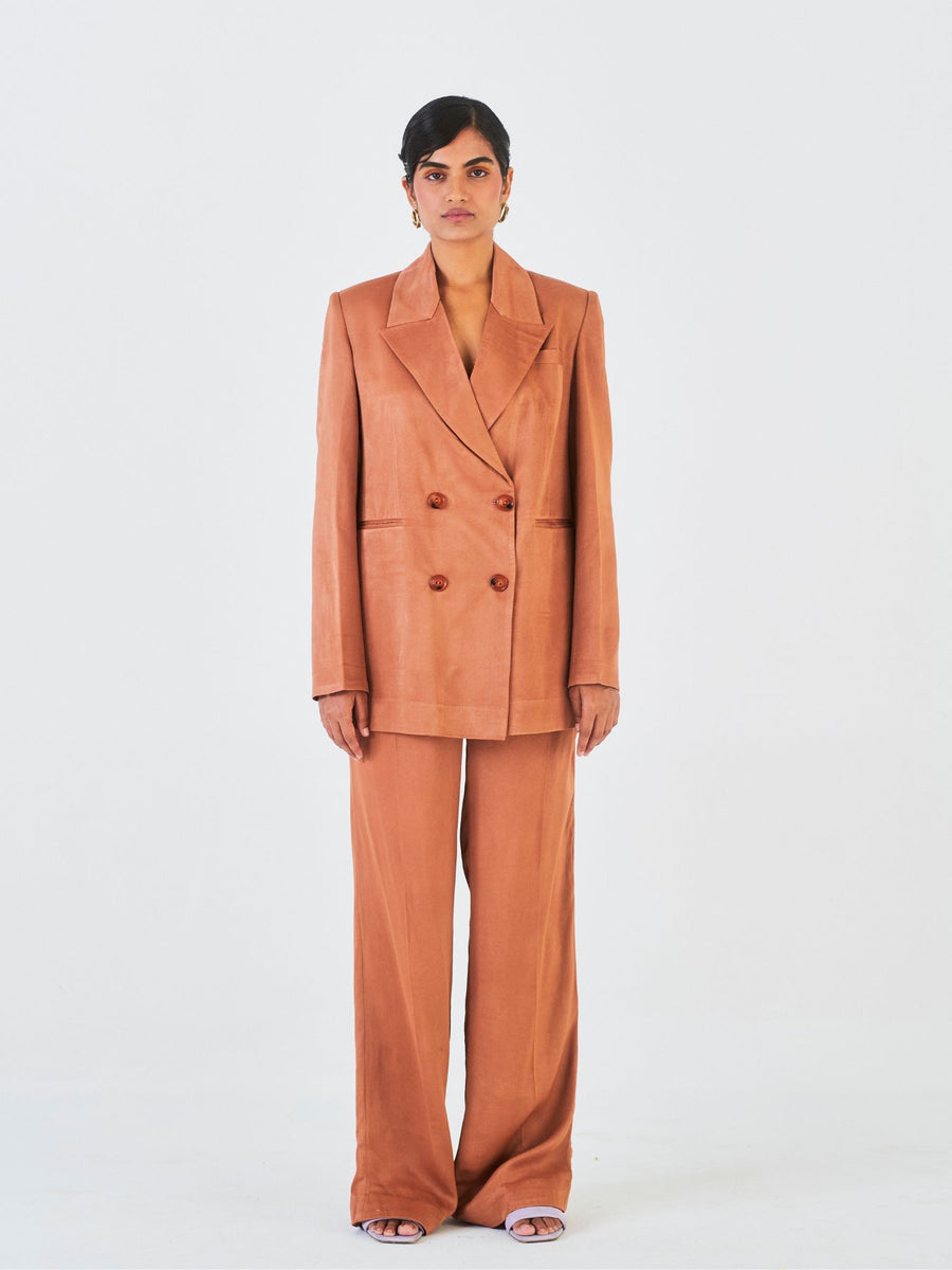 Chiku Orange Fibre Fabric Trouser Suit, Brown