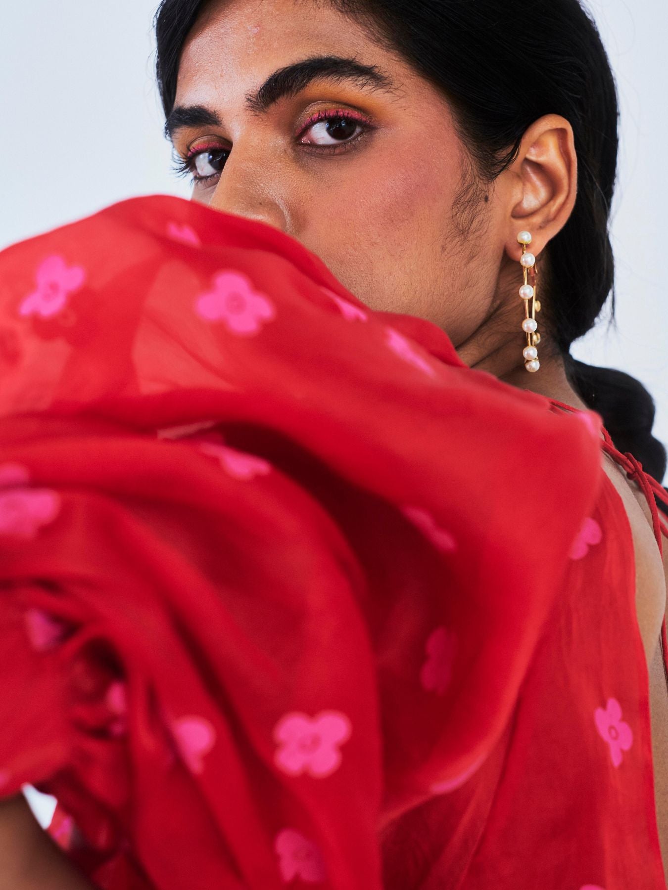 Releve Fashion Little Things Studio Chui Mui Silk Organza Dress Red Floral Print Sustainable Luxury Fashion Conscious Clothing Ethical Designer Brand Artisanal Handcrafted Purchase with Purpose Shop for Good