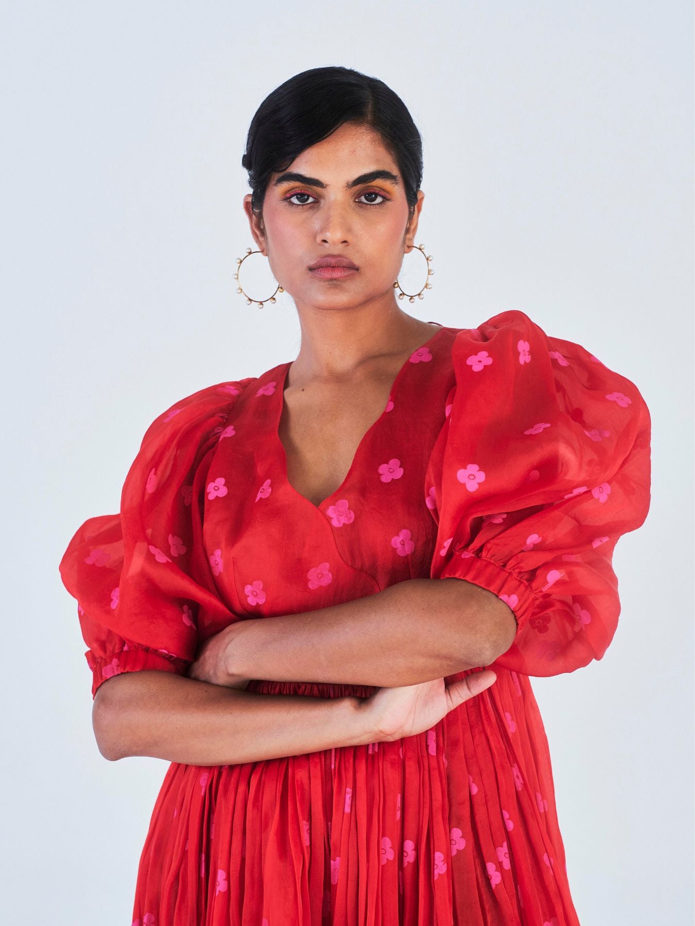 Releve Fashion Little Things Studio Chui Mui Silk Organza Dress Red Floral Print Sustainable Luxury Fashion Conscious Clothing Ethical Designer Brand Artisanal Handcrafted Purchase with Purpose Shop for Good