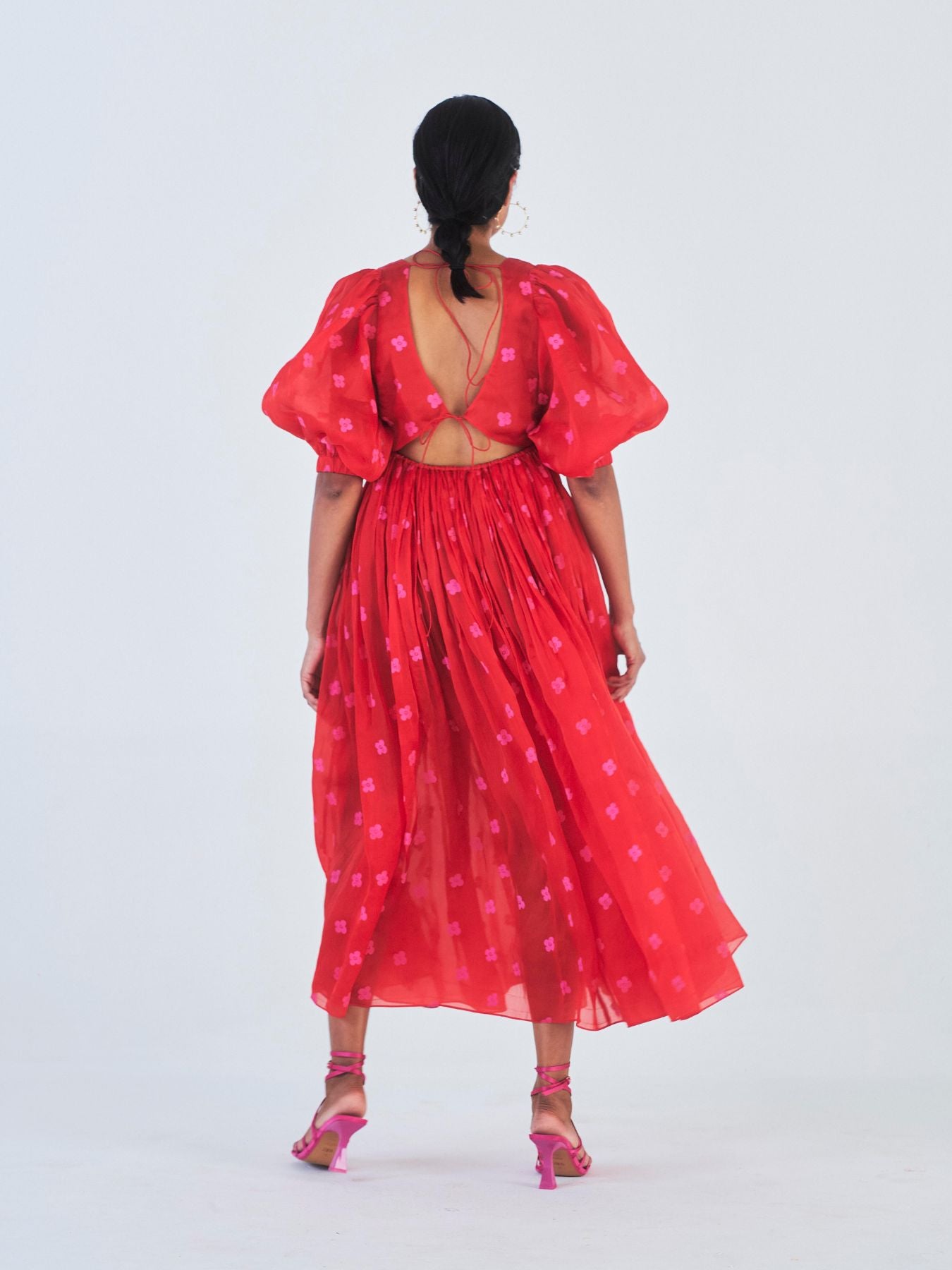 Releve Fashion Little Things Studio Chui Mui Silk Organza Dress Red Floral Print Sustainable Luxury Fashion Conscious Clothing Ethical Designer Brand Artisanal Handcrafted Purchase with Purpose Shop for Good