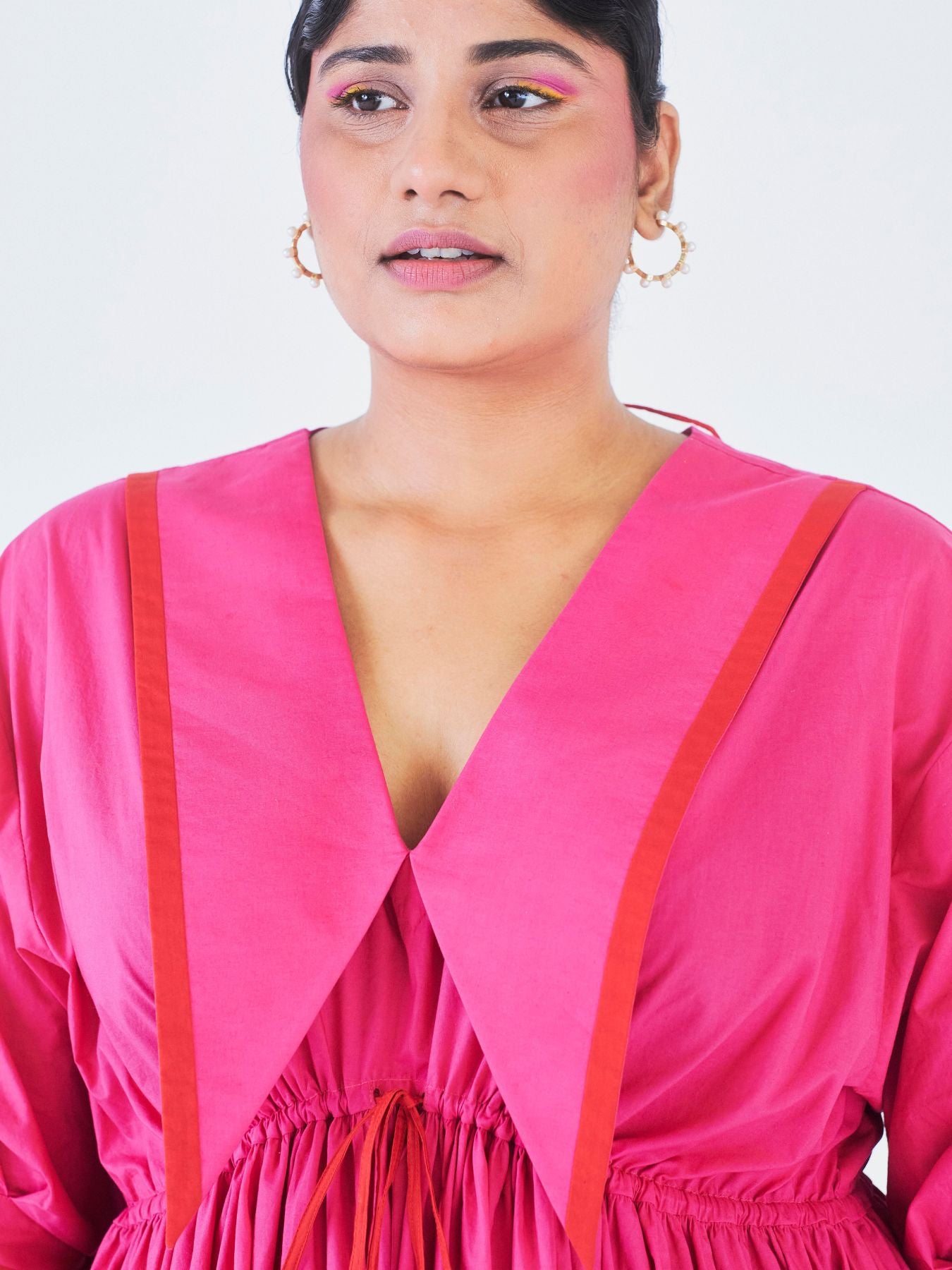 Releve Fashion Little Things Studio Dahlia Tiered Collared Dress in Hot Pink Ethical Luxury Brand Sustainable Jewelry Conscious Fashion Purchase with Purpose Shop for Good