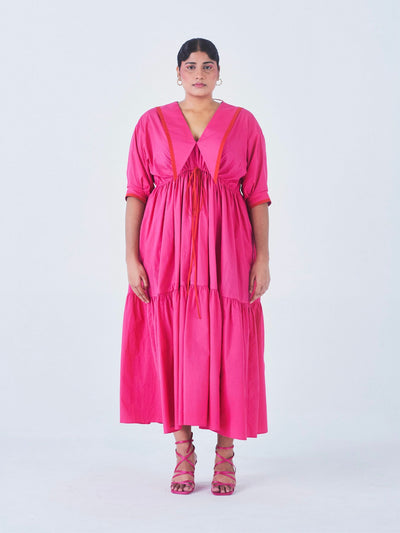 Releve Fashion Little Things Studio Dahlia Tiered Collared Dress in Hot Pink Ethical Luxury Brand Sustainable Jewelry Conscious Fashion Purchase with Purpose Shop for Good