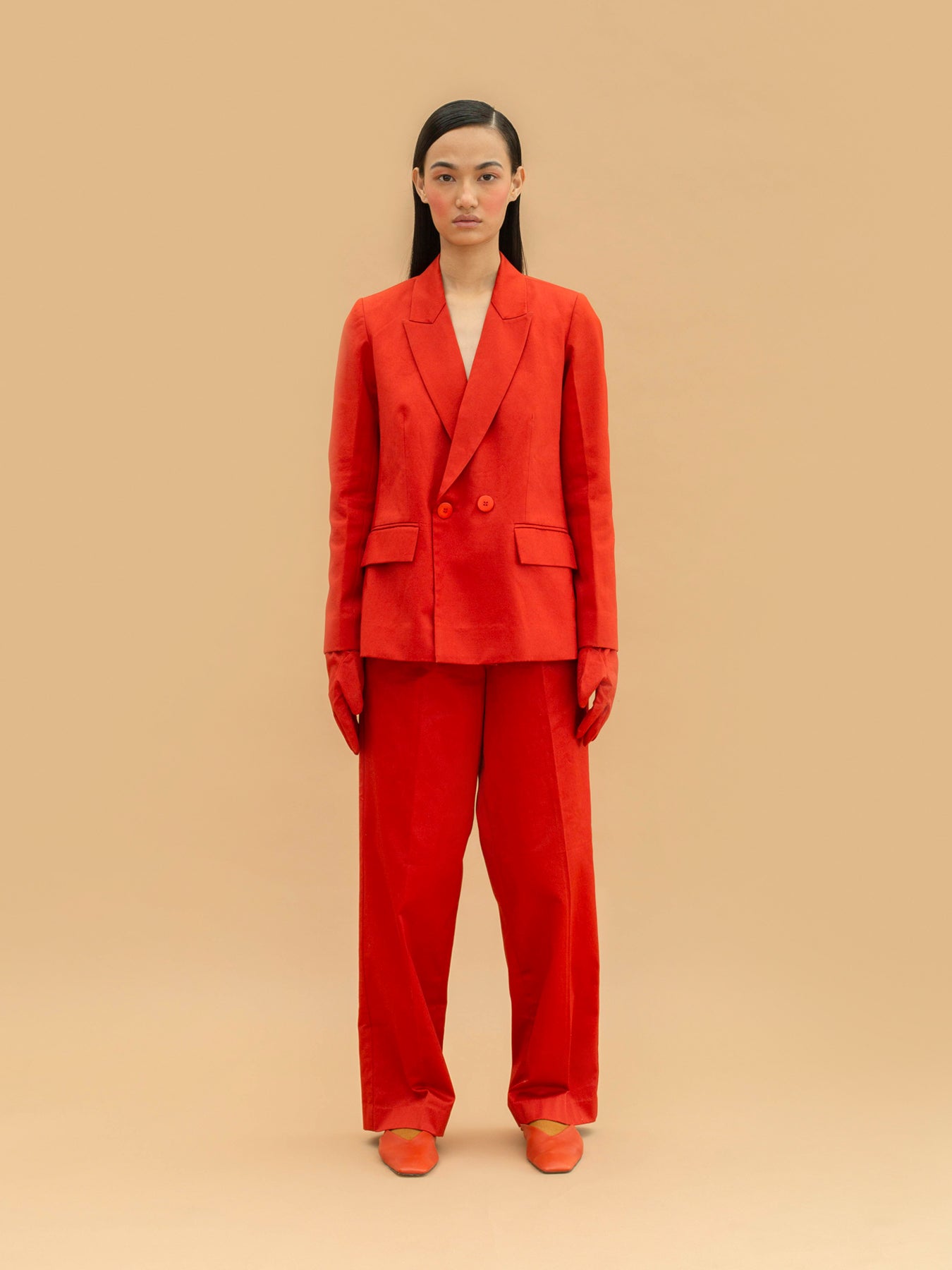 Releve Fashion Abyss Loose Fit Trousers in Blood Orange Sustainable Luxury Fashion Conscious Clothing Ethical Designer Brand Artisanal Handcrafted Purchase with Purpose Shop for Good