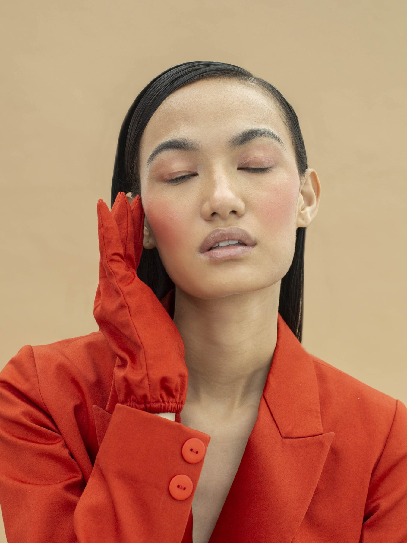 Releve Fashion Abyss Double Breasted Suit Jacket in Blood Orange Sustainable Luxury Fashion Conscious Clothing Ethical Designer Brand Artisanal Handcrafted Purchase with Purpose Shop for Good