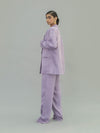 Releve Fashion Narwhal Orange Fibre Fabric Loose Fit Trousers in Lilac Sustainable Luxury Fashion Conscious Clothing Ethical Designer Brand Artisanal Handcrafted Purchase with Purpose Shop for Good