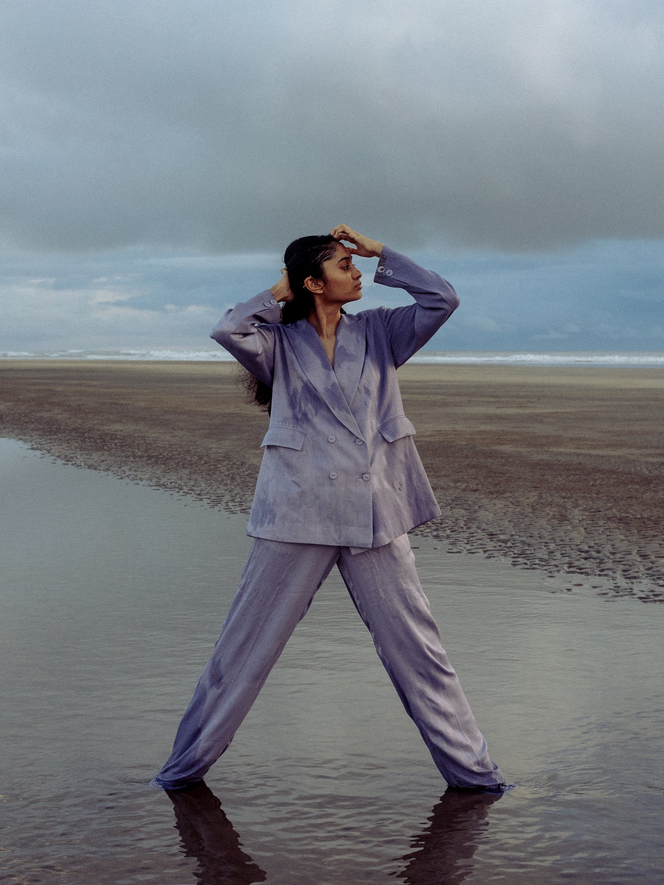 Releve Fashion Narwhal Orange Fibre Fabric Double Breasted Suit Jacket in Lilac Sustainable Luxury Fashion Conscious Clothing Ethical Designer Brand Artisanal Handcrafted Purchase with Purpose Shop for Good