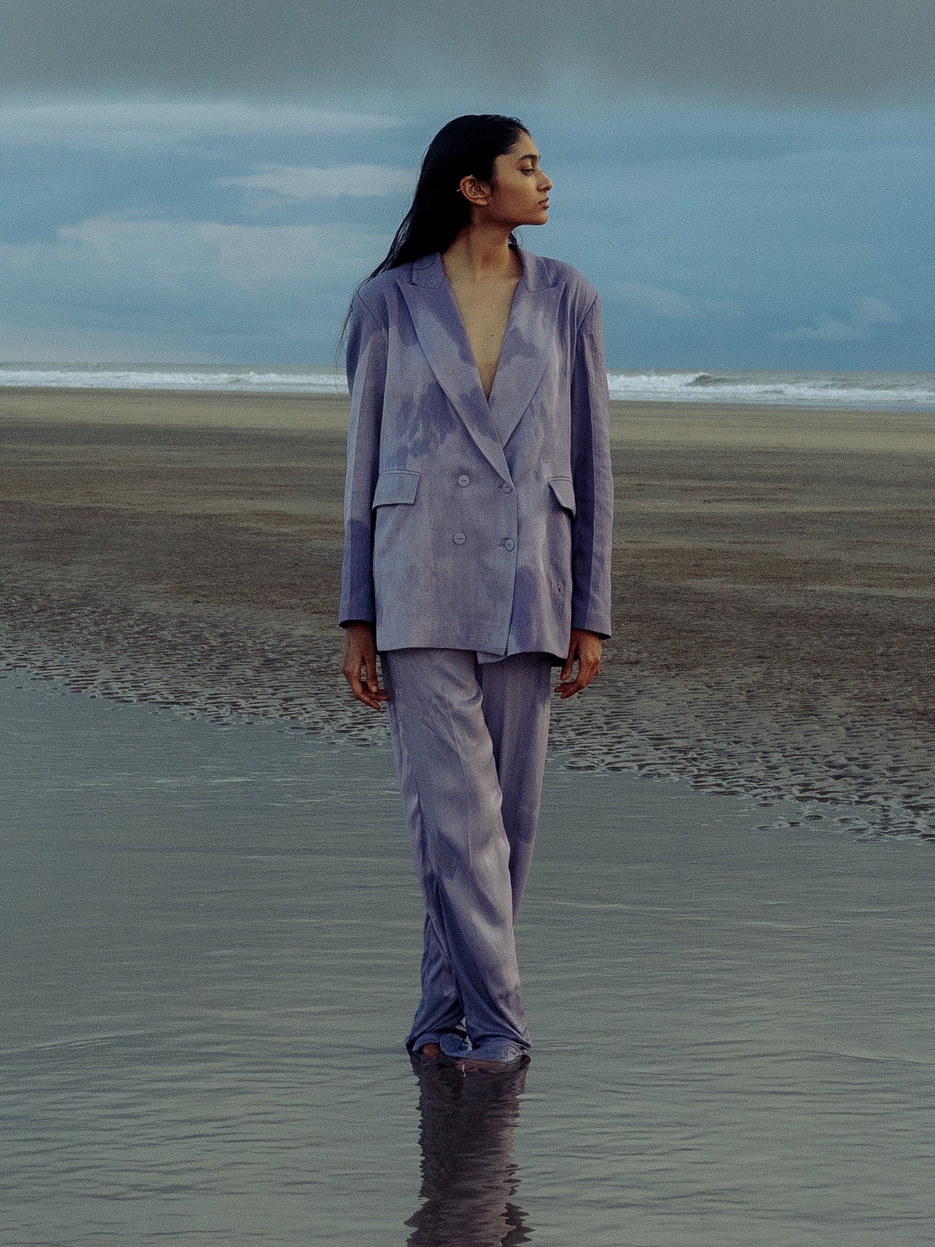 Releve Fashion Narwhal Orange Fibre Fabric Loose Fit Trousers in Lilac Sustainable Luxury Fashion Conscious Clothing Ethical Designer Brand Artisanal Handcrafted Purchase with Purpose Shop for Good