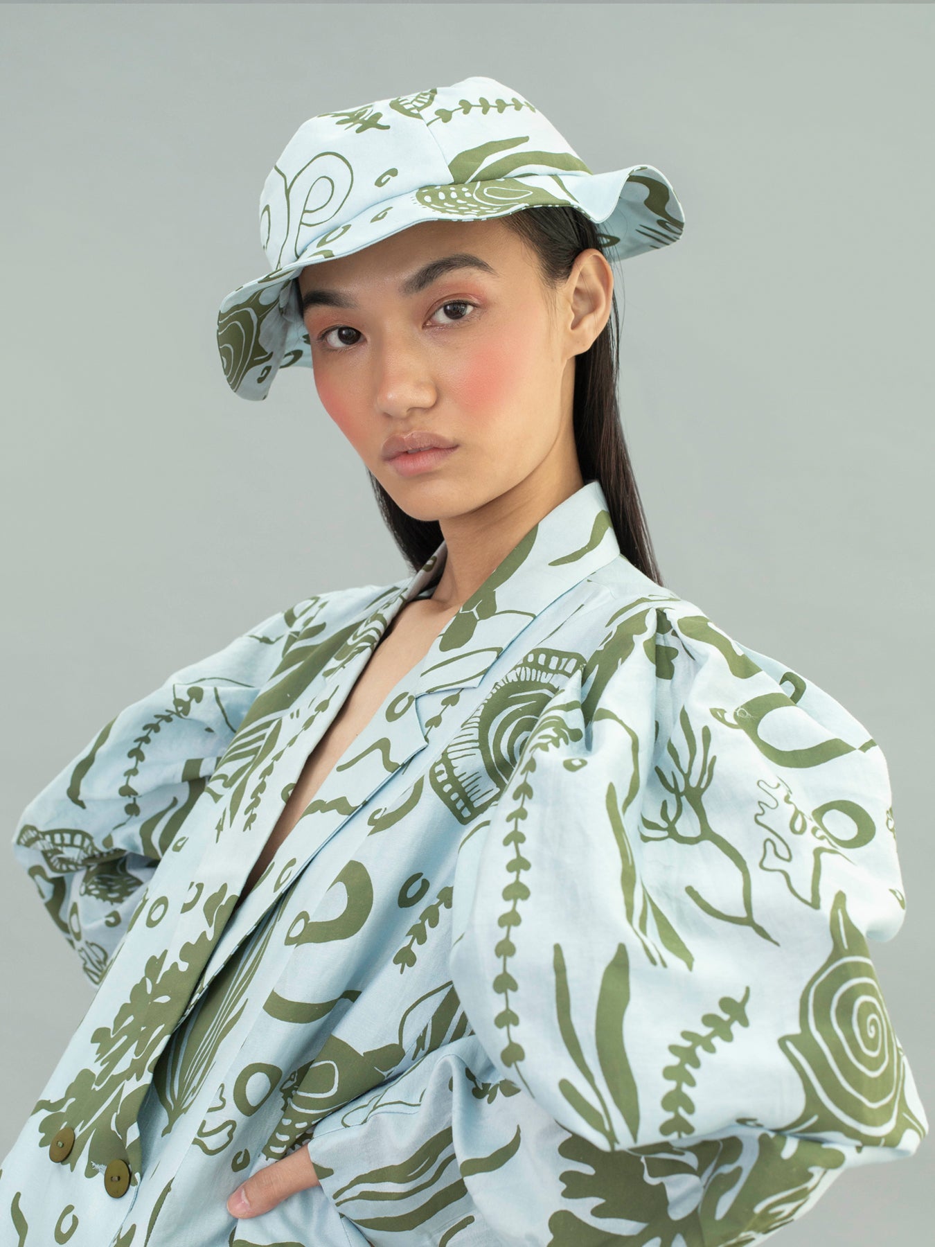 Releve Fashion Aden Double Breasted Suit Jacket with Ocean Print Sustainable Luxury Fashion Conscious Clothing Ethical Designer Brand Artisanal Handcrafted Purchase with Purpose Shop for Good