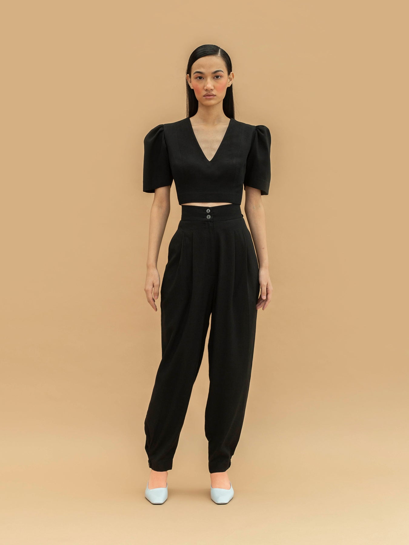 Releve Fashion Capelin Highwaist Tencel Trousers in Black Sustainable Luxury Fashion Conscious Clothing Ethical Designer Brand Artisanal Handcrafted Purchase with Purpose Shop for Good