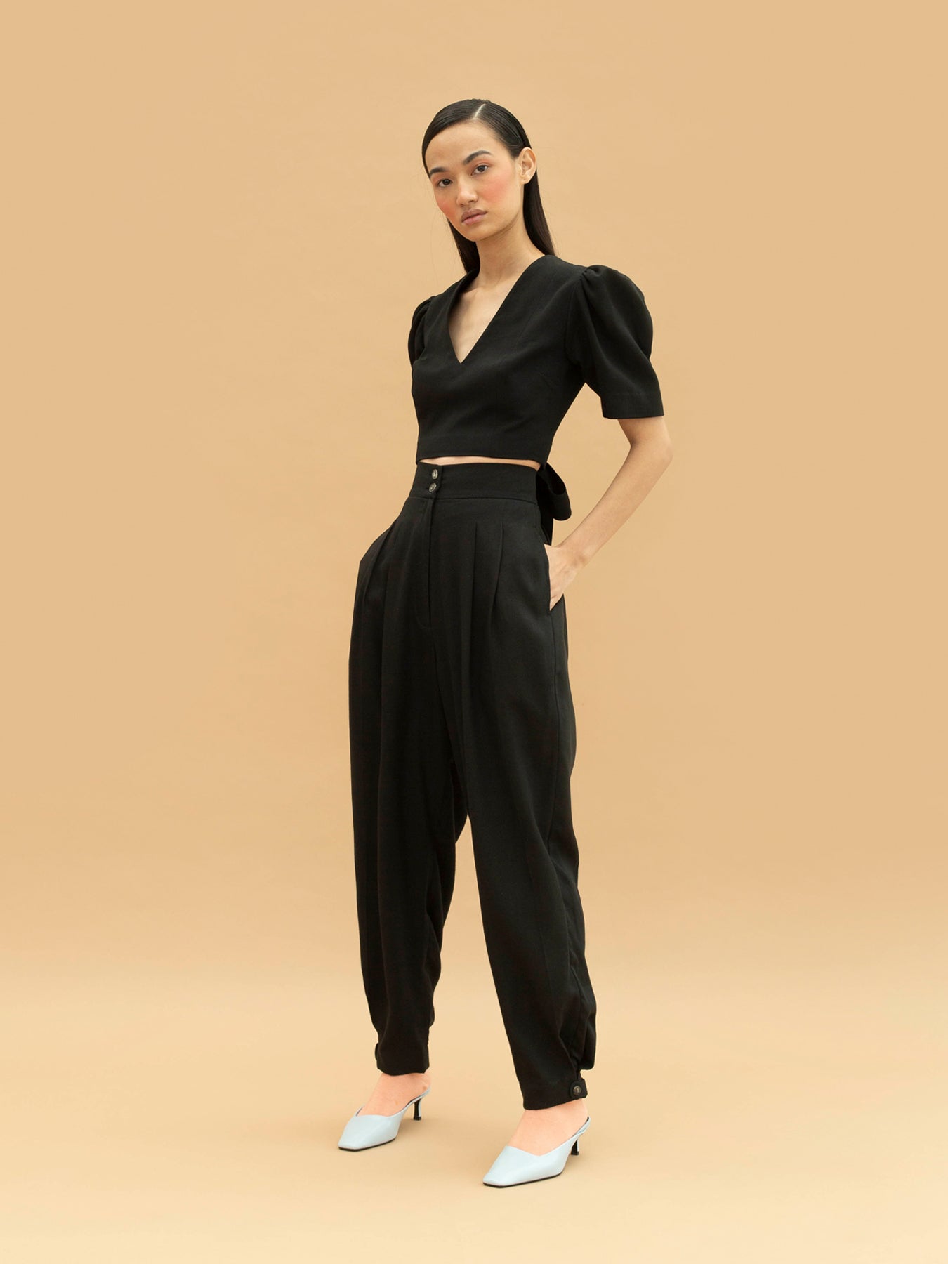 Releve Fashion Capelin Tencel Crop Top in Black Sustainable Luxury Fashion Conscious Clothing Ethical Designer Brand Artisanal Handcrafted Purchase with Purpose Shop for Good