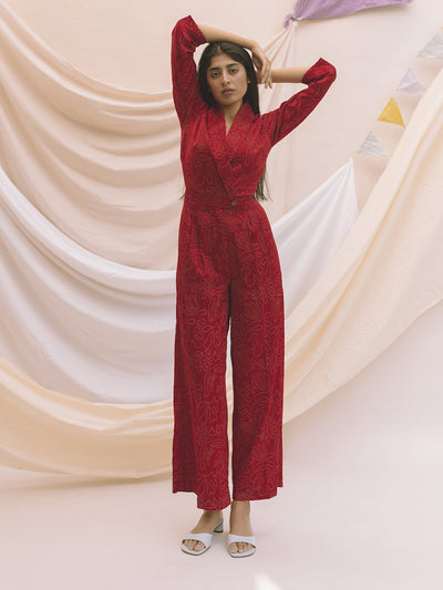 Releve Fashion Greta Jumpsuit in Merlot Red Sustainable Luxury Fashion Conscious Clothing Ethical Designer Brand Artisanal Handcrafted Purchase with Purpose Shop for Good