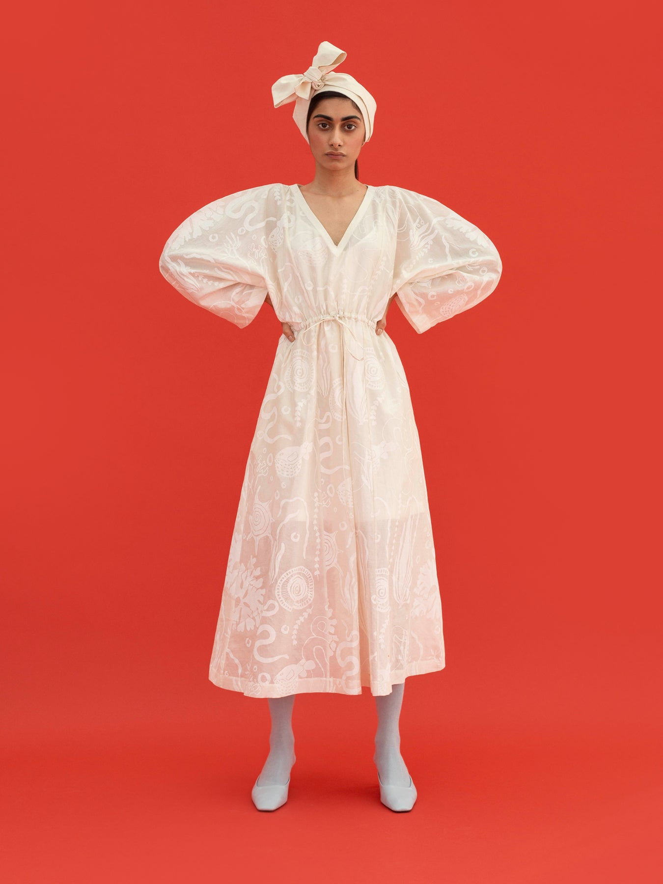 Releve Fashion Lana Lightweight Printed Dress in White Sustainable Luxury Fashion Conscious Clothing Ethical Designer Brand Artisanal Handcrafted Purchase with Purpose Shop for Good