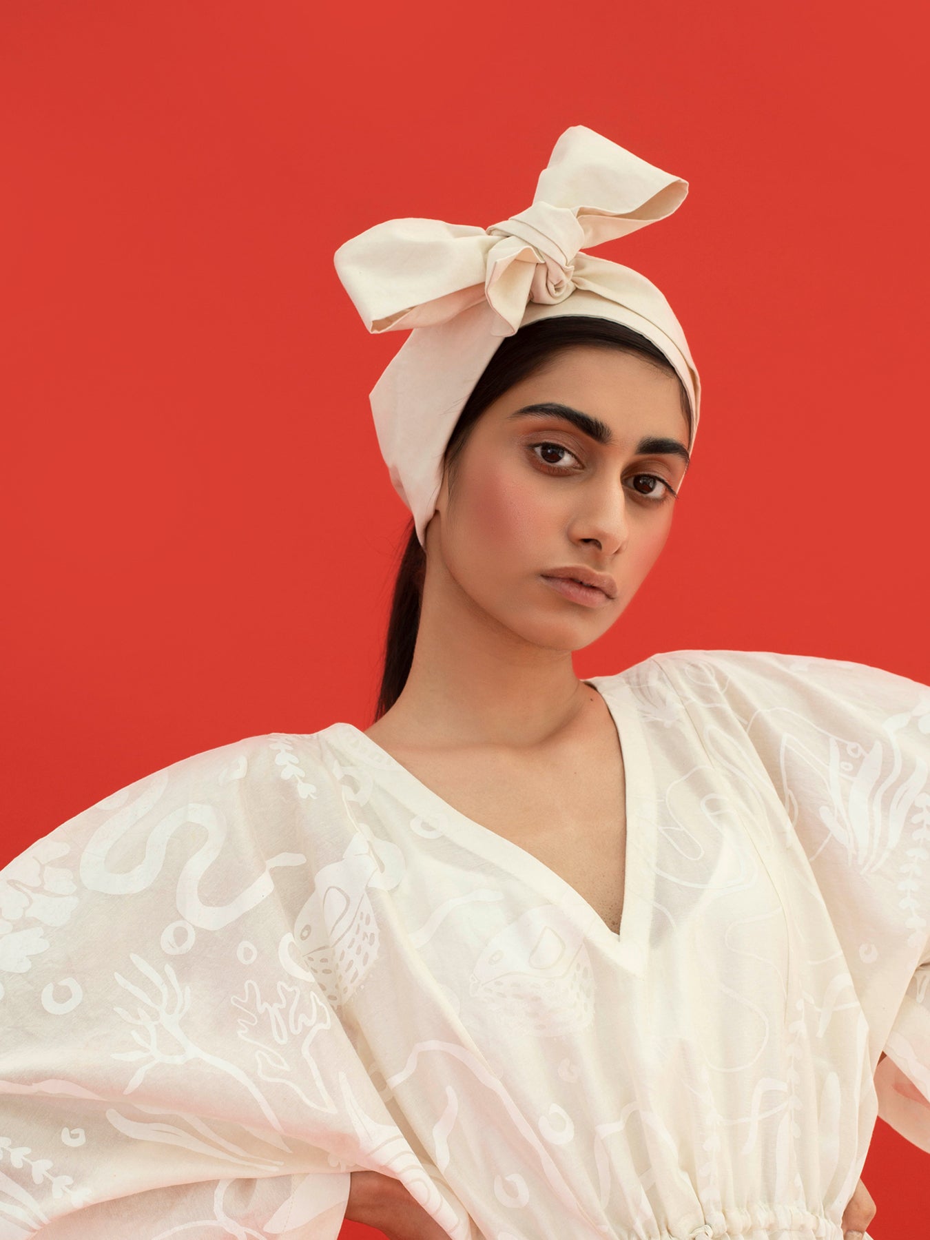 Releve Fashion Lana Lightweight Printed Dress in White Sustainable Luxury Fashion Conscious Clothing Ethical Designer Brand Artisanal Handcrafted Purchase with Purpose Shop for Good