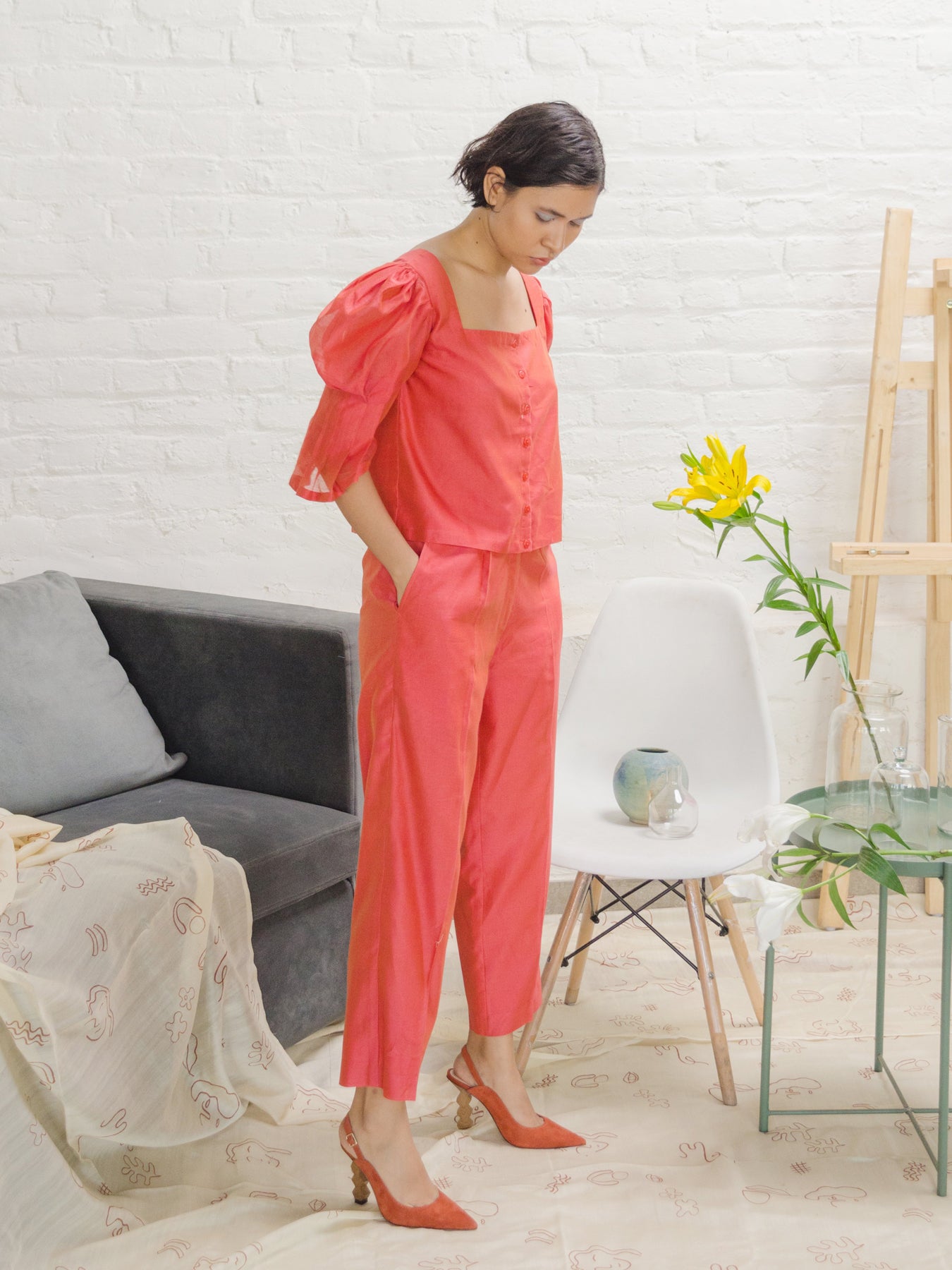 Releve Fashion Scarlet Trousers in Pink Sustainable Luxury Fashion Conscious Clothing Ethical Designer Brand Artisanal Handcrafted Purchase with Purpose Shop for Good