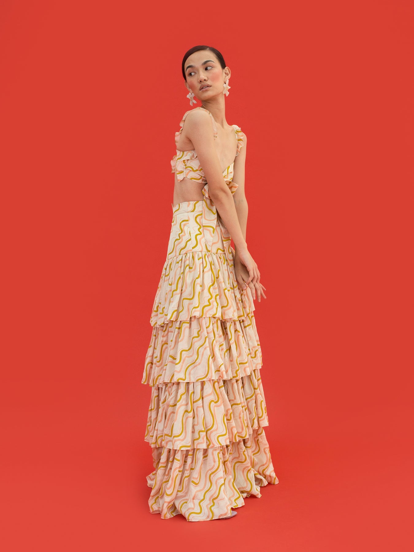 Releve Fashion Noa Orange Fibre Multi-Tiered Pleated Maxi Skirt Sustainable Luxury Fashion Conscious Clothing Ethical Designer Brand Artisanal Handcrafted Purchase with Purpose Shop for Good