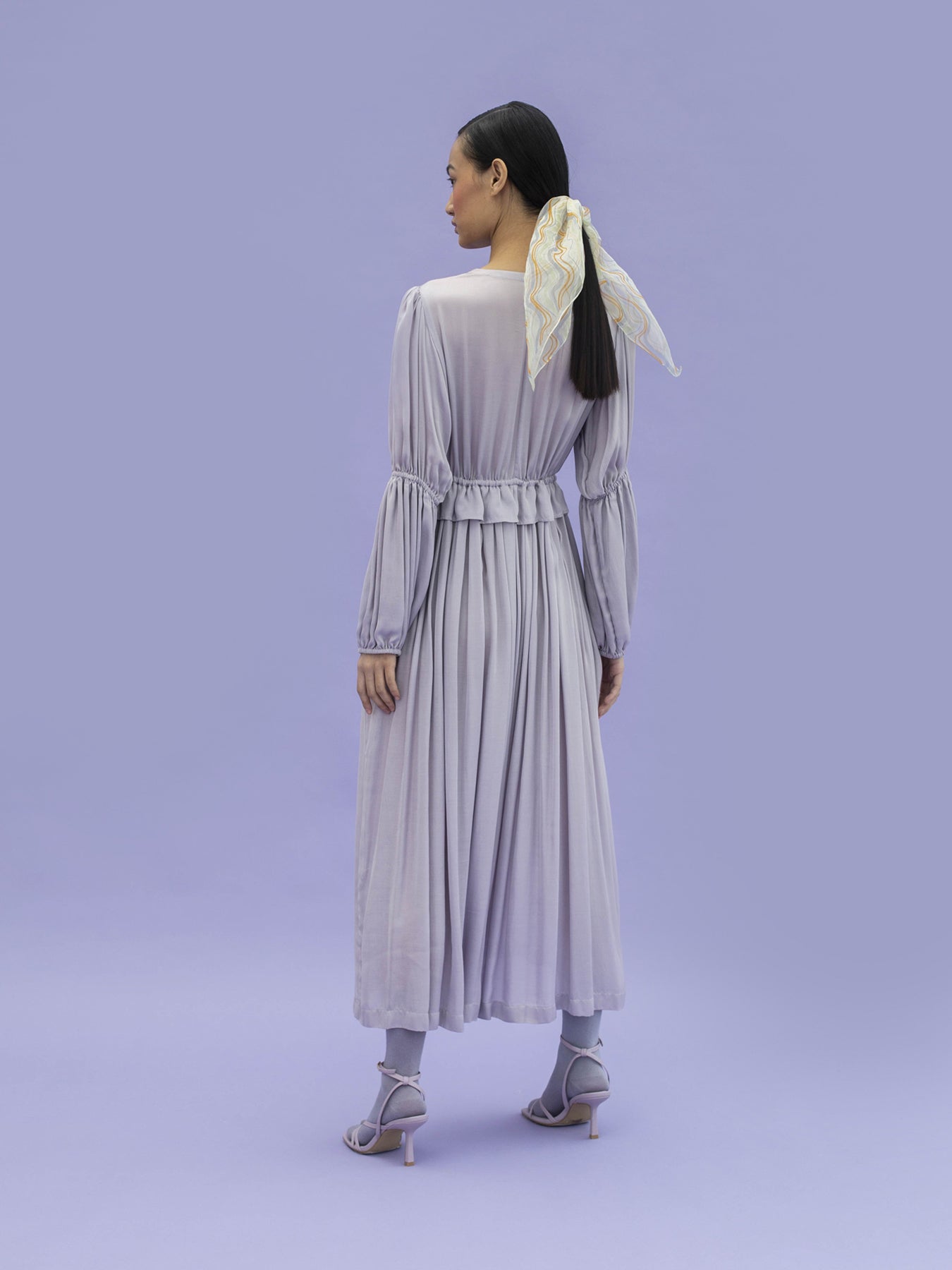 Releve Fashion Otter Orange Fibre Loose Fit Midi Dress in Lilac Sustainable Luxury Fashion Conscious Clothing Ethical Designer Brand Artisanal Handcrafted Purchase with Purpose Shop for Good