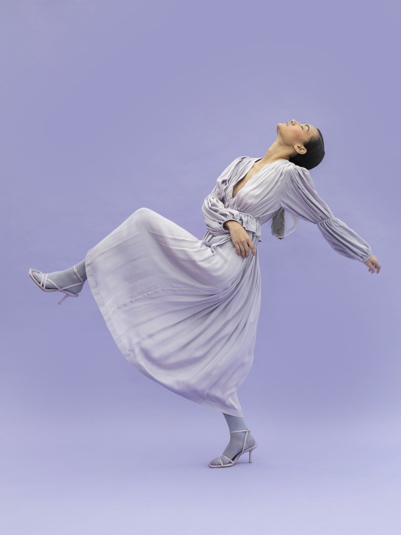 Releve Fashion Otter Orange Fibre Loose Fit Midi Dress in Lilac Sustainable Luxury Fashion Conscious Clothing Ethical Designer Brand Artisanal Handcrafted Purchase with Purpose Shop for Good