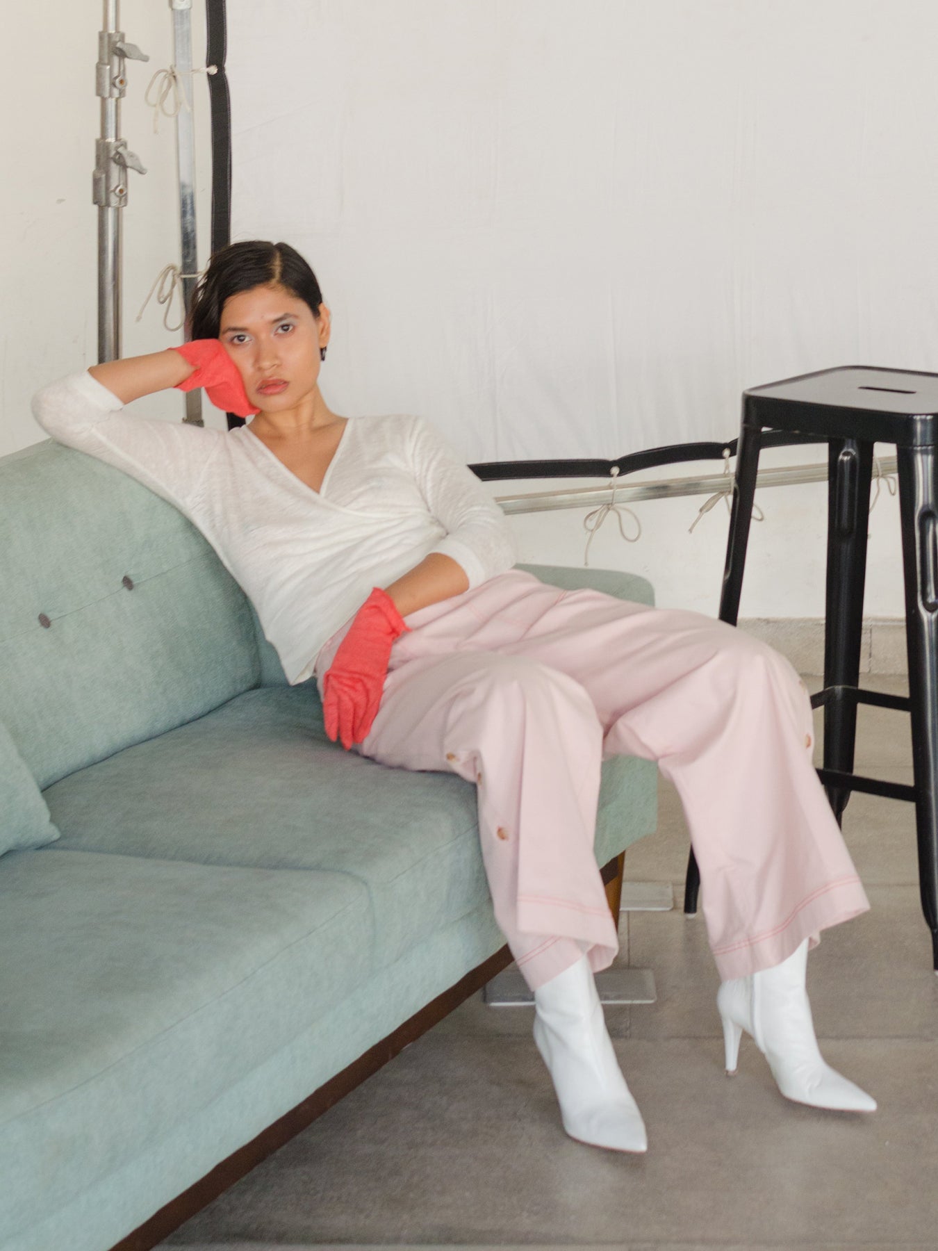 Releve Fashion Paloma Loose Fit Trousers in Light Pink Sustainable Luxury Fashion Conscious Clothing Ethical Designer Brand Artisanal Handcrafted Purchase with Purpose Shop for Good