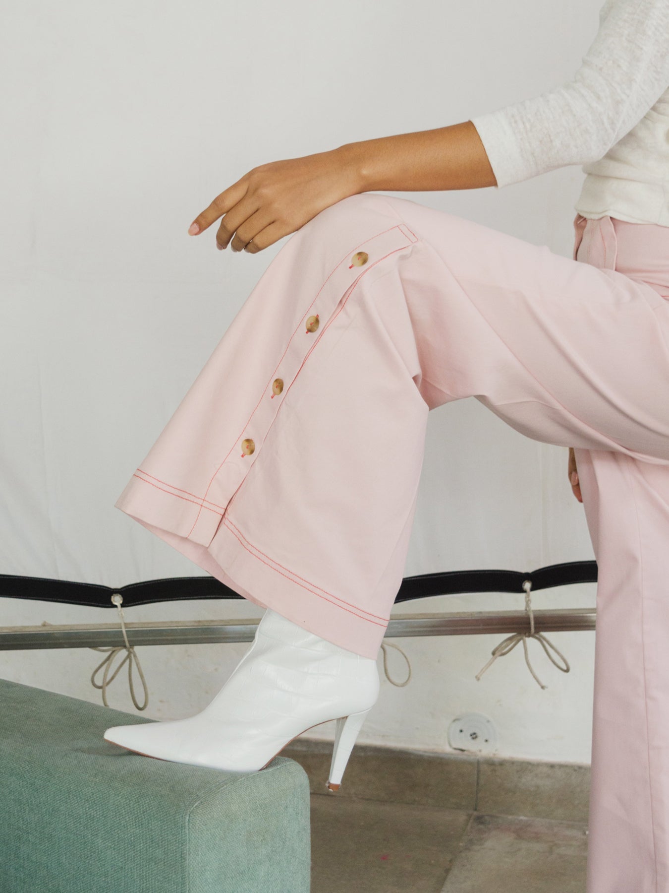 Releve Fashion Paloma Loose Fit Trousers in Light Pink Sustainable Luxury Fashion Conscious Clothing Ethical Designer Brand Artisanal Handcrafted Purchase with Purpose Shop for Good