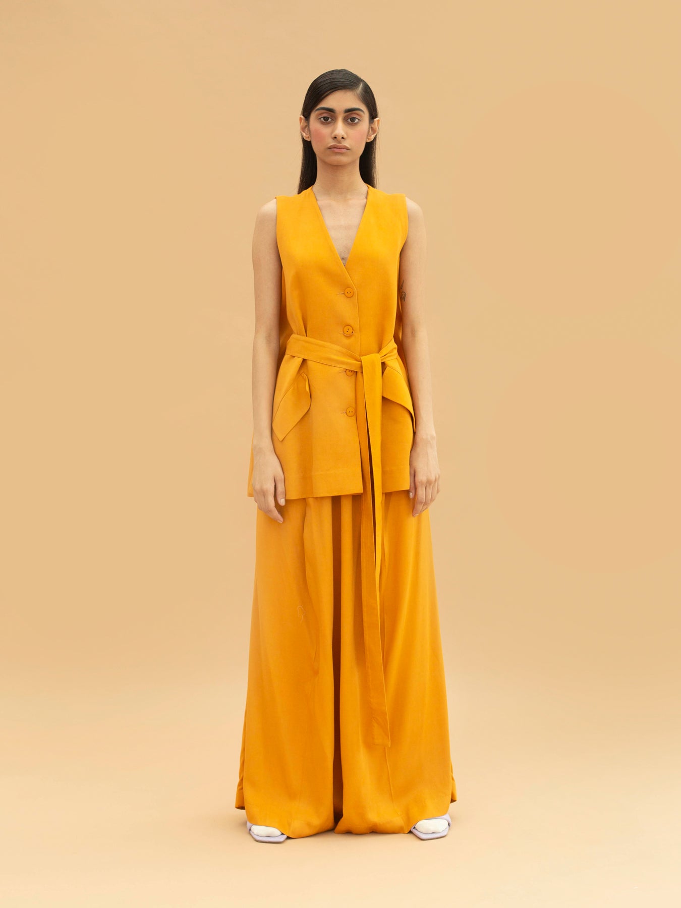 Releve Fashion Reef Tencel Vest Top in Yellow Sustainable Luxury Fashion Conscious Clothing Ethical Designer Brand Artisanal Handcrafted Purchase with Purpose Shop for Good