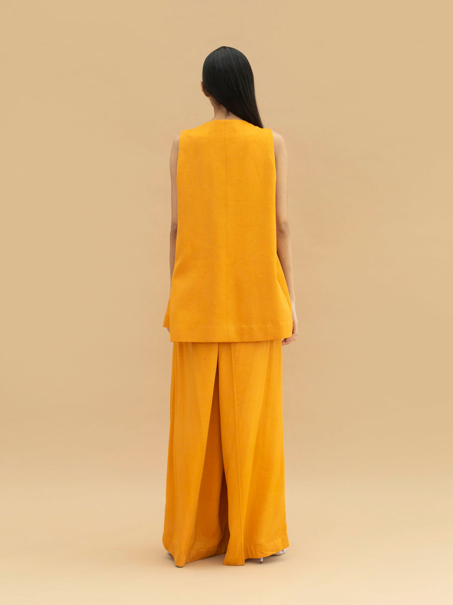 Releve Fashion Reef Tencel Wide Leg Trousers in Yellow Sustainable Luxury Fashion Conscious Clothing Ethical Designer Brand Artisanal Handcrafted Purchase with Purpose Shop for Good