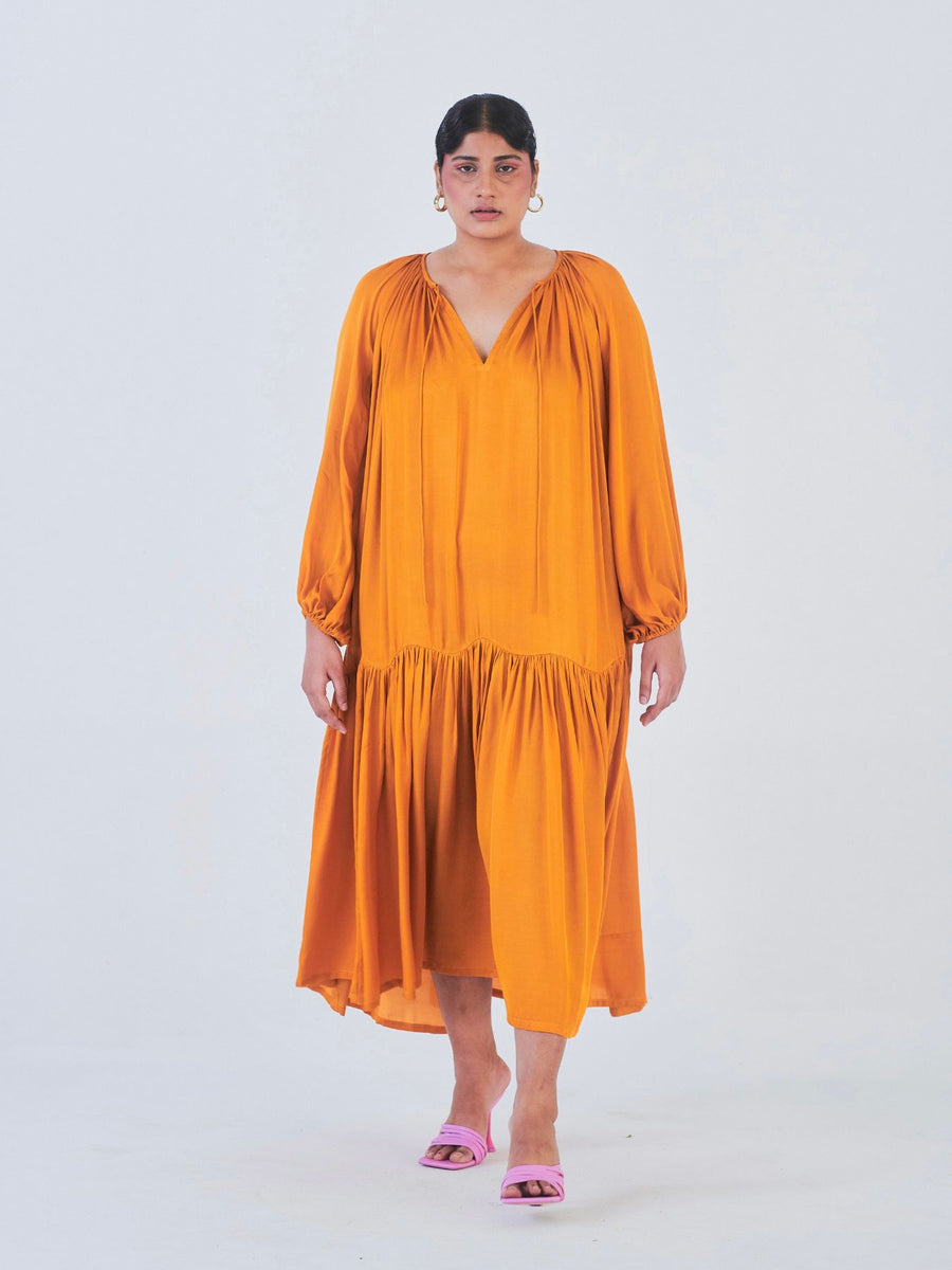Juhi Rose Fibre Fabric Dress, Orange