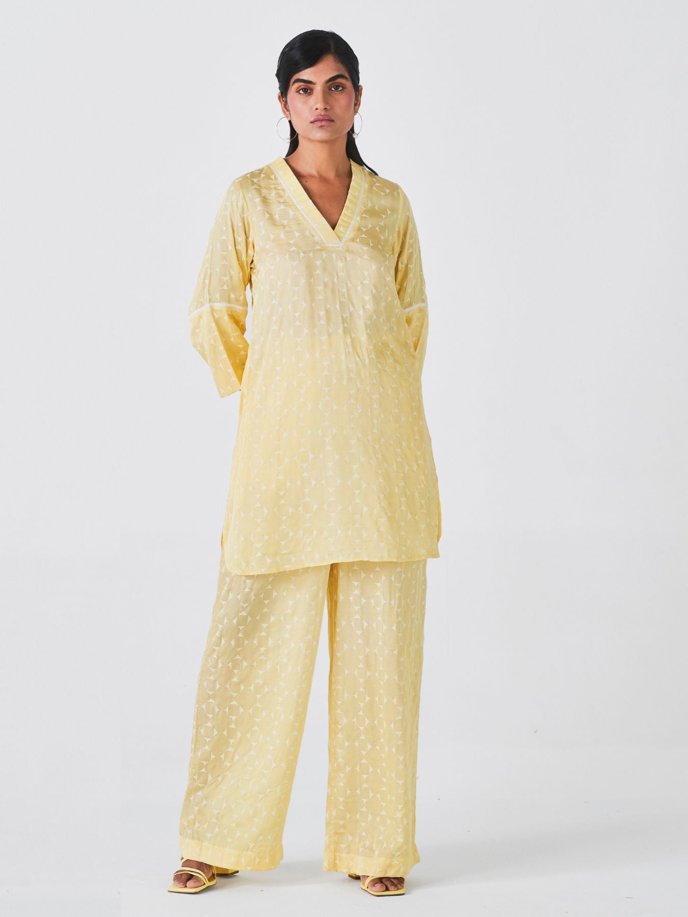 Releve Fashion Little Things Studio Kaner Kurta Top and Trouser Set in Red Geometric Print Ethical Luxury Brand Sustainable Clothing Conscious Fashion Purchase with Purpose Shop for Good