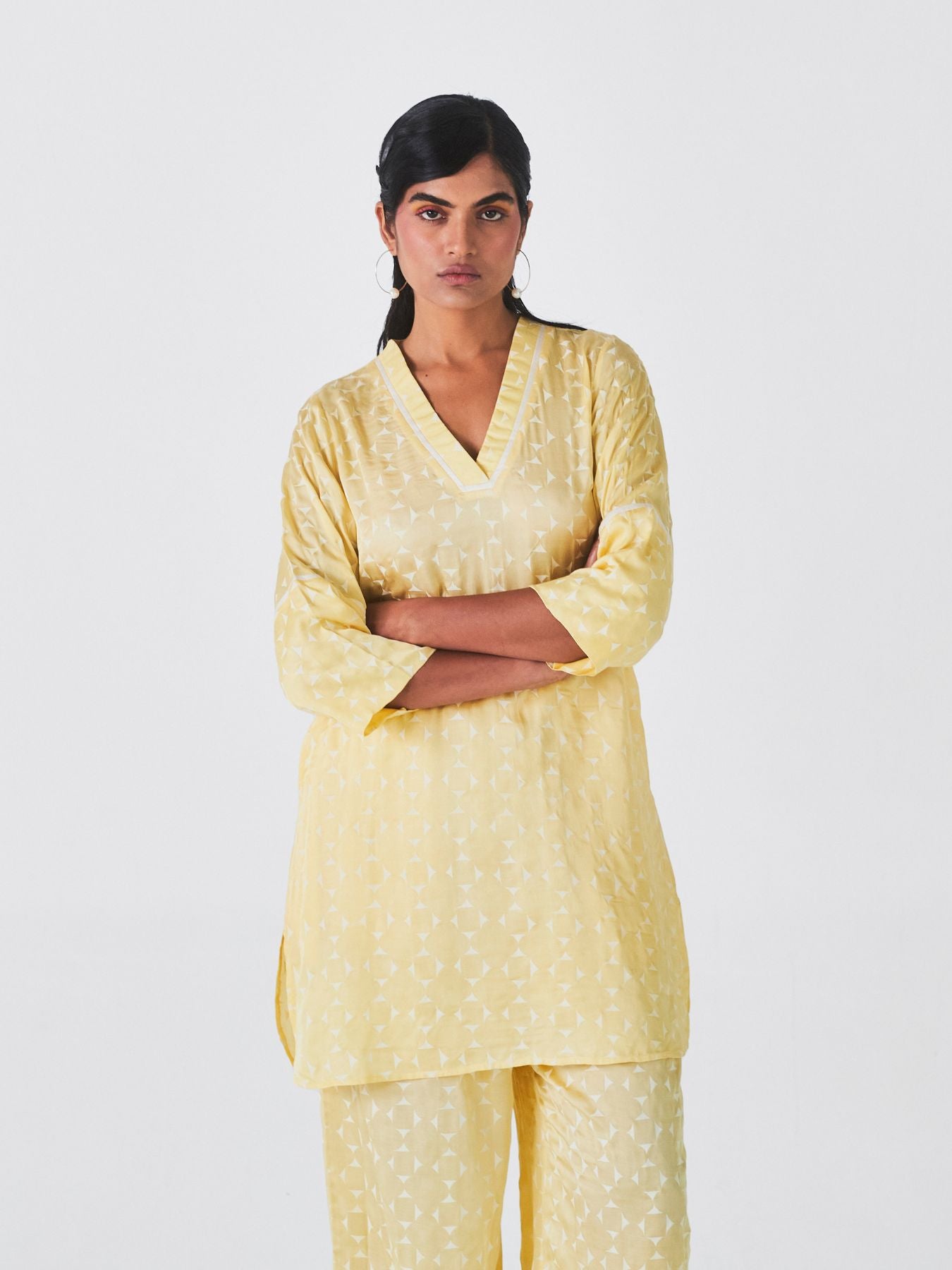 Releve Fashion Little Things Studio Kaner Kurta Top and Trouser Set in Red Geometric Print Ethical Luxury Brand Sustainable Clothing Conscious Fashion Purchase with Purpose Shop for Good