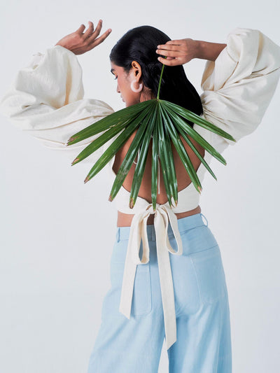 Releve Fashion Kumudini Crop Top in Off-White Sustainable Luxury Fashion Conscious Clothing Ethical Designer Brand Artisanal Handcrafted Purchase with Purpose Shop for Good