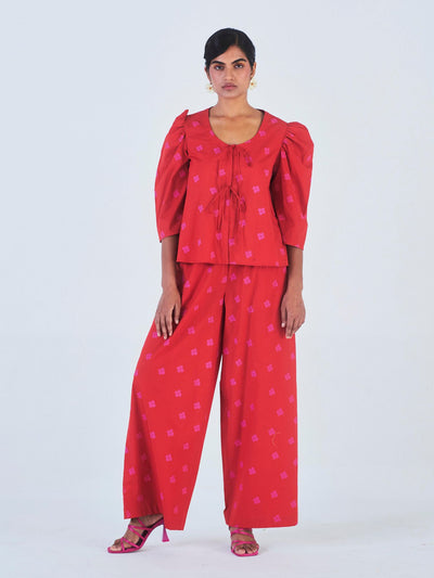Releve Fashion Little Things Studio Pallash Top and Trouser Set in Red Floral Print Ethical Luxury Brand Sustainable Clothing Conscious Fashion Purchase with Purpose Shop for Good