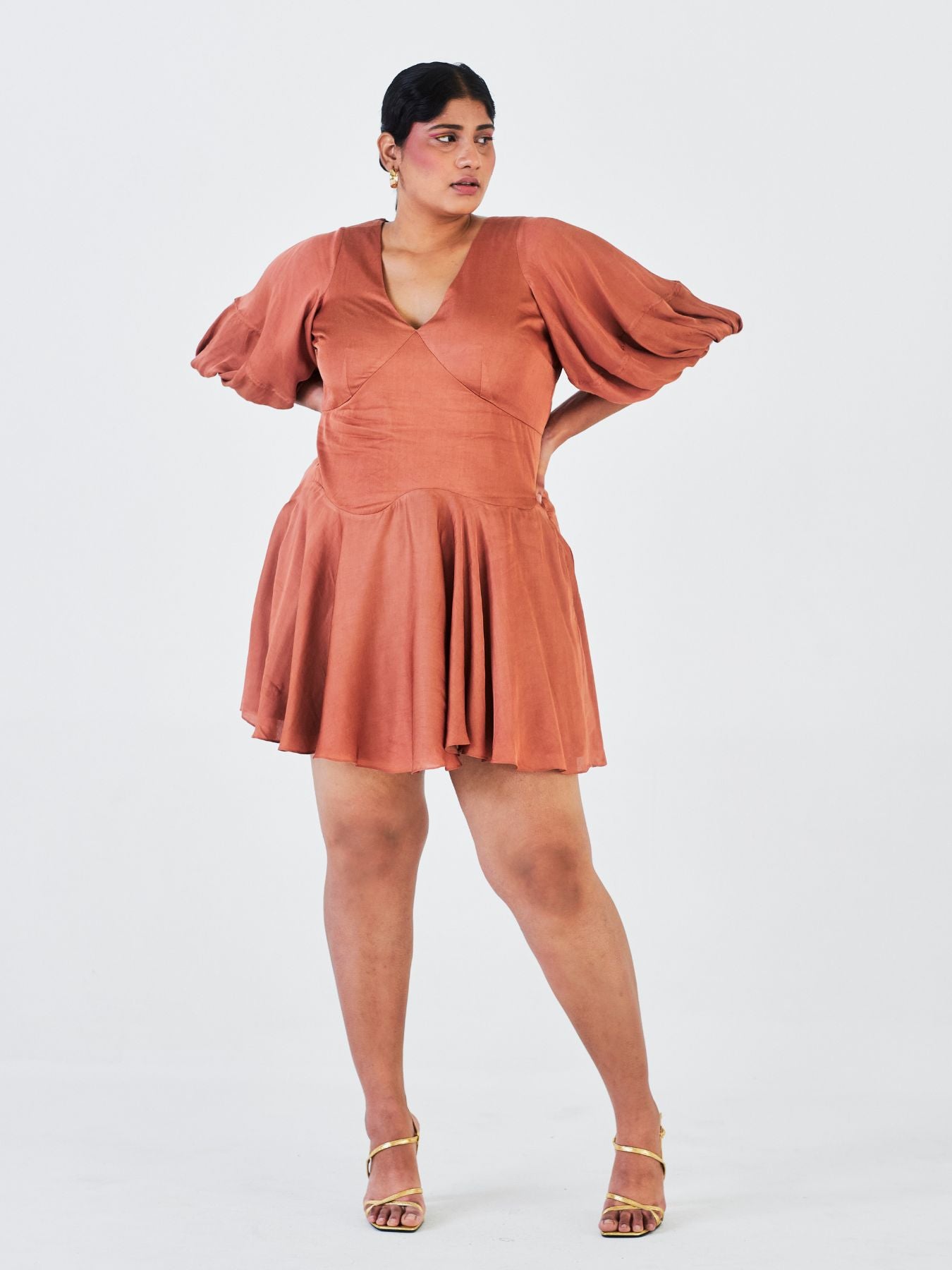 Releve Fashion Little Things Studio Parijaat Rose Fibre Fabric Dress in Brown Ethical Luxury Brand Sustainable Clothing Conscious Fashion Purchase with Purpose Shop for Good