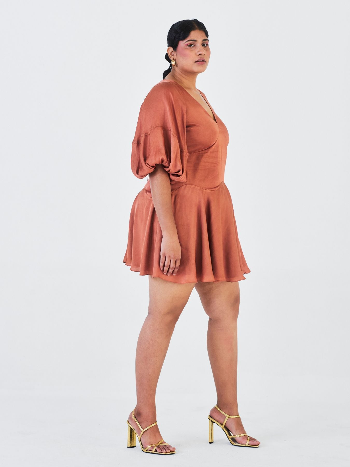 Releve Fashion Little Things Studio Parijaat Rose Fibre Fabric Dress in Brown Ethical Luxury Brand Sustainable Clothing Conscious Fashion Purchase with Purpose Shop for Good