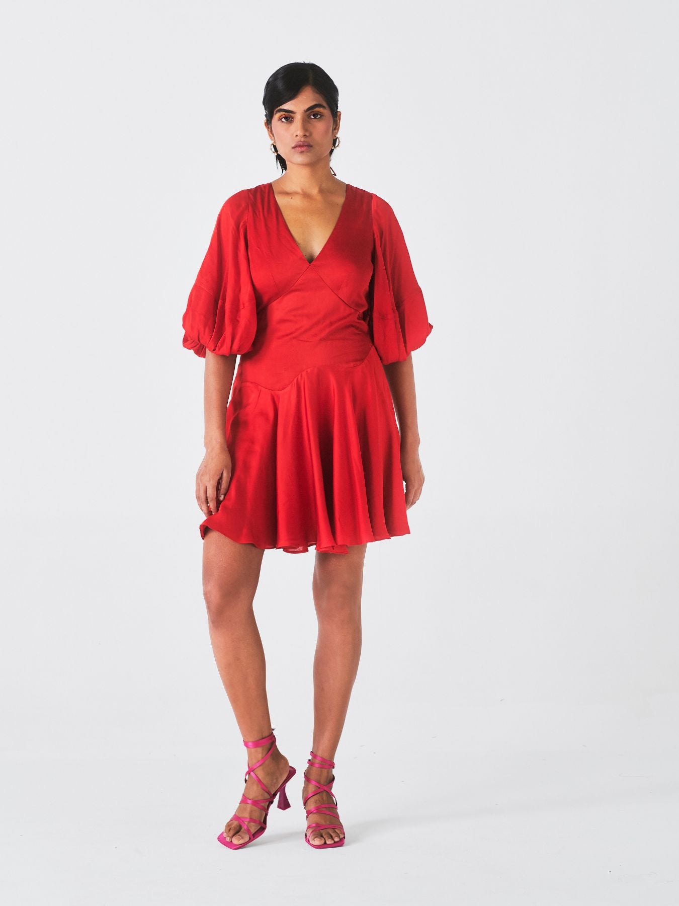 Releve Fashion Little Things Studio Parijaat Rose Fibre Fabric Dress in Bright Red Ethical Luxury Brand Sustainable Clothing Conscious Fashion Purchase with Purpose Shop for Good