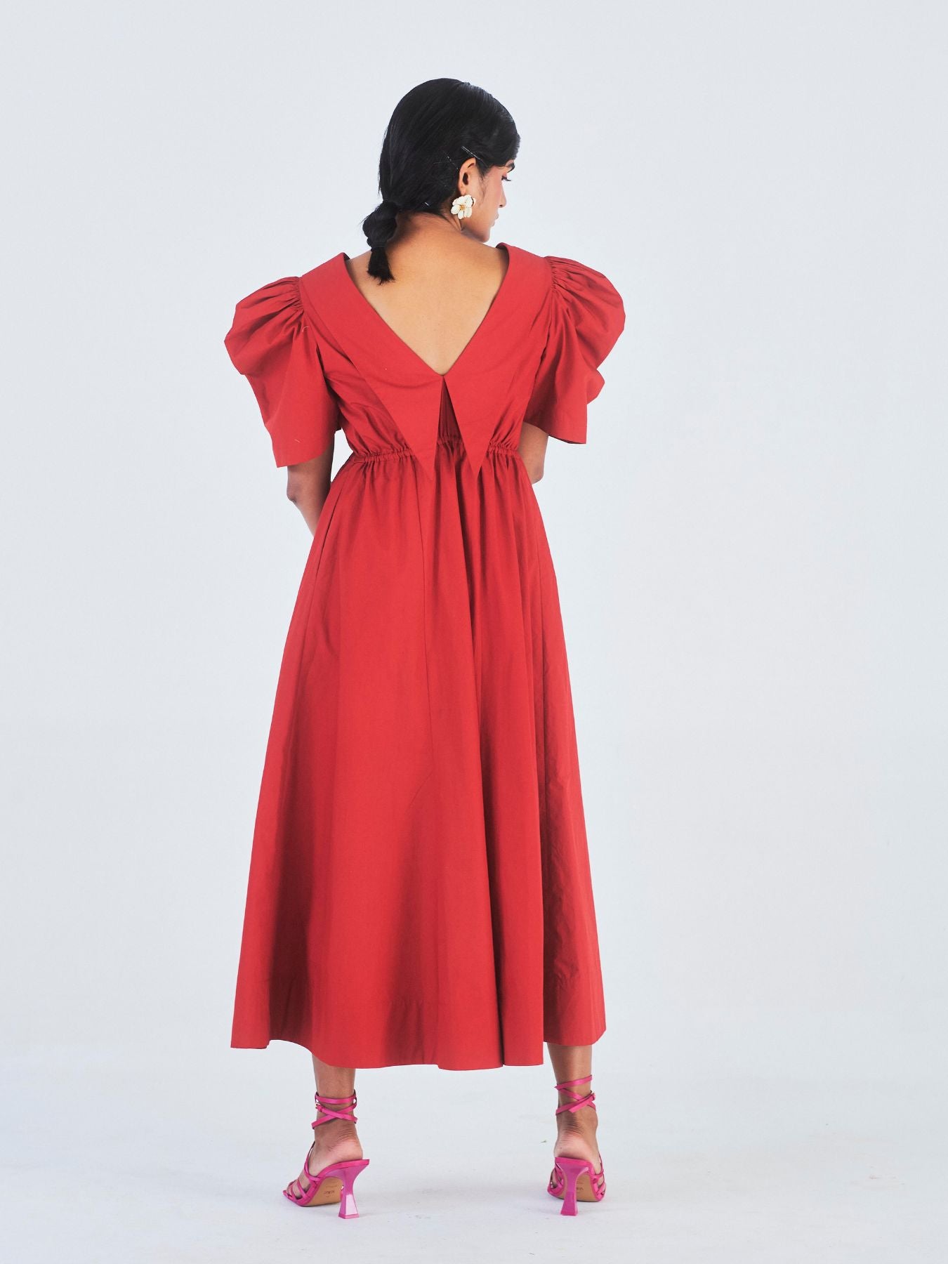 Releve Fashion Little Things Studio Rukmini Cotton Collared Dress Bright Red Sustainable Luxury Fashion Conscious Clothing Ethical Designer Brand Artisanal Handcrafted Purchase with Purpose Shop for Good