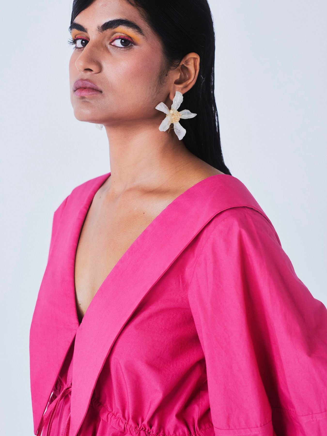 Releve Fashion Little Things Studio Sada Bahar Cotton Poplin Dress in Hot Pink Sustainable Luxury Fashion Conscious Clothing Ethical Designer Brand Artisanal Handcrafted Purchase with Purpose Shop for Good