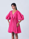 Releve Fashion Little Things Studio Sada Bahar Cotton Poplin Dress in Hot Pink Sustainable Luxury Fashion Conscious Clothing Ethical Designer Brand Artisanal Handcrafted Purchase with Purpose Shop for Good