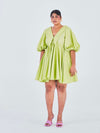 Releve Fashion Little Things Studio Sada Bahar Cotton Poplin Dress in Lime Green Sustainable Luxury Fashion Conscious Clothing Ethical Designer Brand Artisanal Handcrafted Purchase with Purpose Shop for Good
