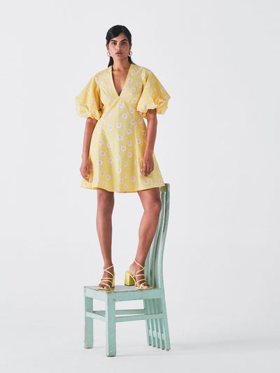 Releve_Fashion_Little_Things_Studio_Veena_Cotton_Mini_Dress_Yellow_Floral_Print_