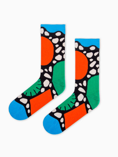 Releve Fashion Look Mate Graphic Socks Primordial Designed by Pedro Veneziano Sustainable Fashion Brand Ethical Designers Conscious Accessories Purchase with Purpose Shop Now for Good