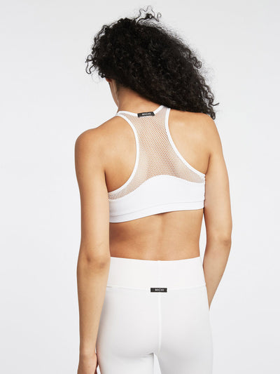 Releve Fashion Michi White Bionic Sports Bra Ethical Designer Brand Sustainable Fashion Swimwear Athleisure Activewear Athleticwear Positive Luxury Brands to Trust Purchase with Purpose Shop for Good
