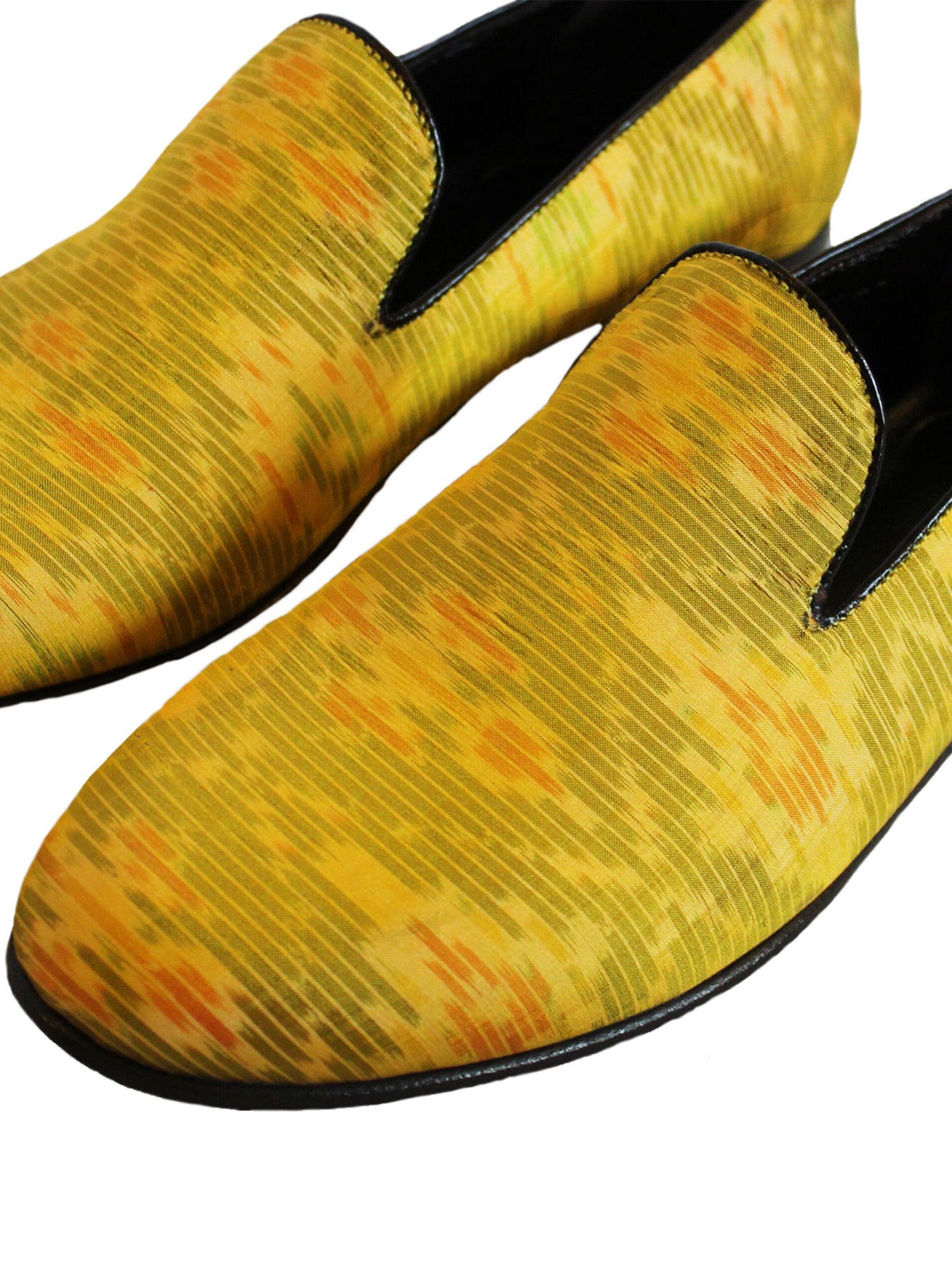 Releve Fashion Muzungu Sisters Cecilia Bringheli Yellow Ikat Printed Loafers Smoking Slippers Ethical Designers Sustainable Fashion Brand Handmade Artisanal Positive Fashion Purchase with Purpose Shop for Good