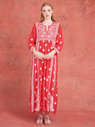 Releve Fashion Muzungu Sisters Pink Embroidered Silk Dress Ethical Designers Sustainable Fashion Brand Handmade Artisanal Positive Fashion Conscious Luxury Purchase with Purpose Shop for Good