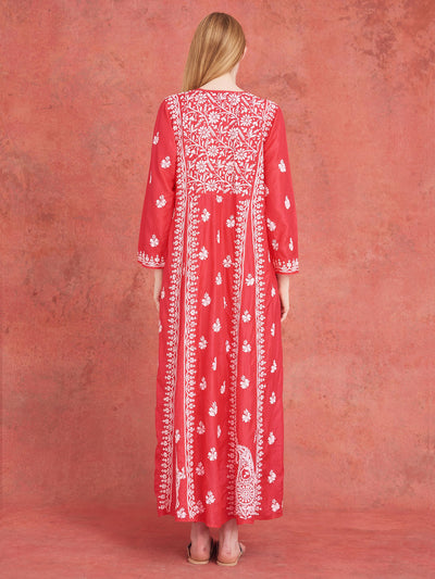 Releve Fashion Muzungu Sisters Pink Embroidered Silk Dress Ethical Designers Sustainable Fashion Brand Handmade Artisanal Positive Fashion Conscious Luxury Purchase with Purpose Shop for Good