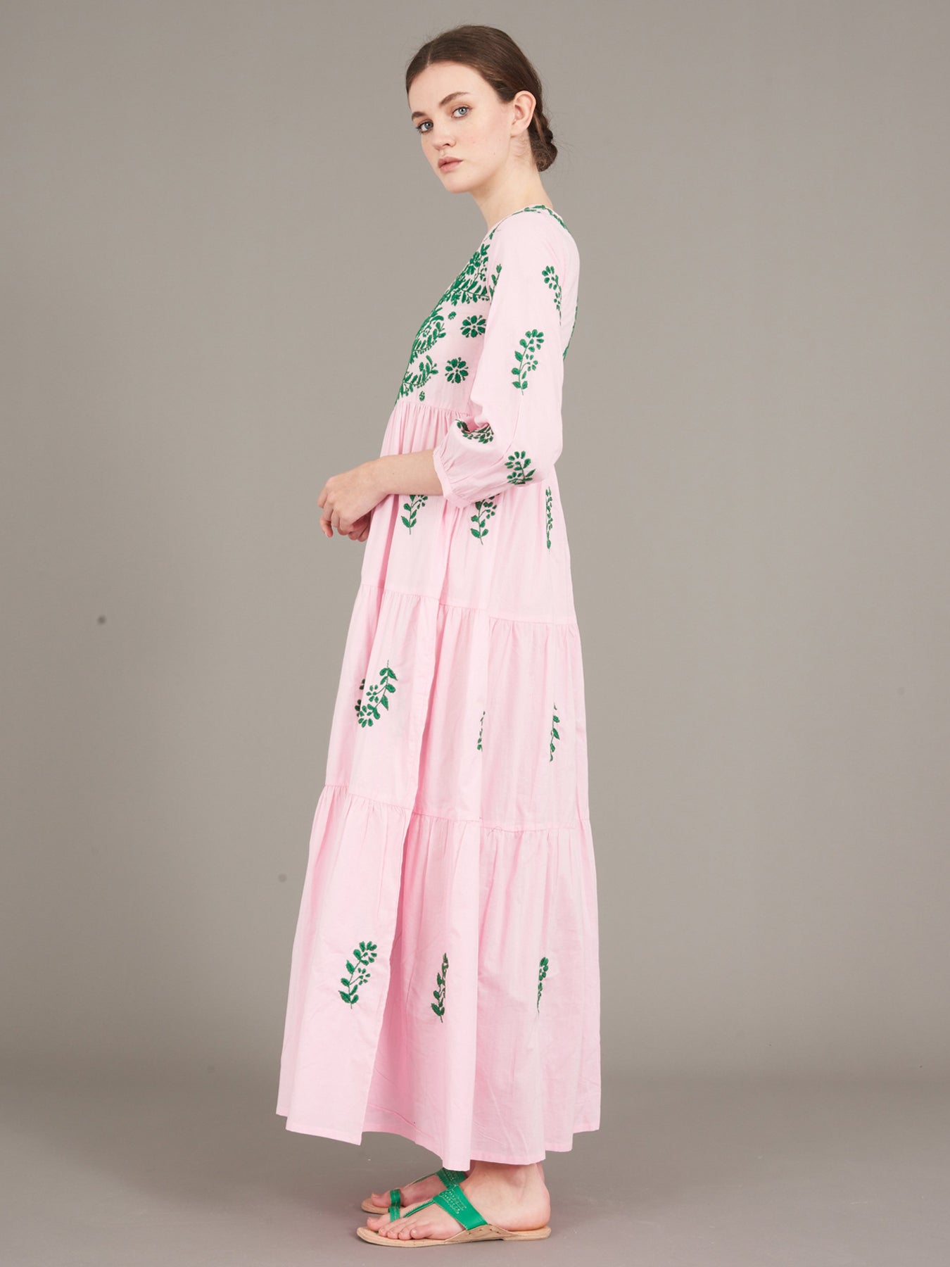 Releve Fashion Muzungu Sisters Pink Frangipani Embroidered Cotton Dress Ethical Designers Sustainable Fashion Brand Handmade Artisanal Positive Fashion Conscious Luxury Purchase with Purpose Shop for Good