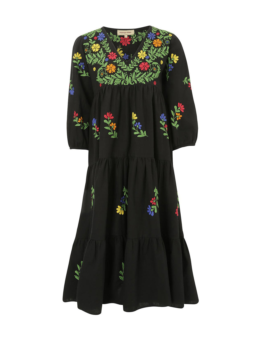 Frangipani Organic Cotton Dress, Black